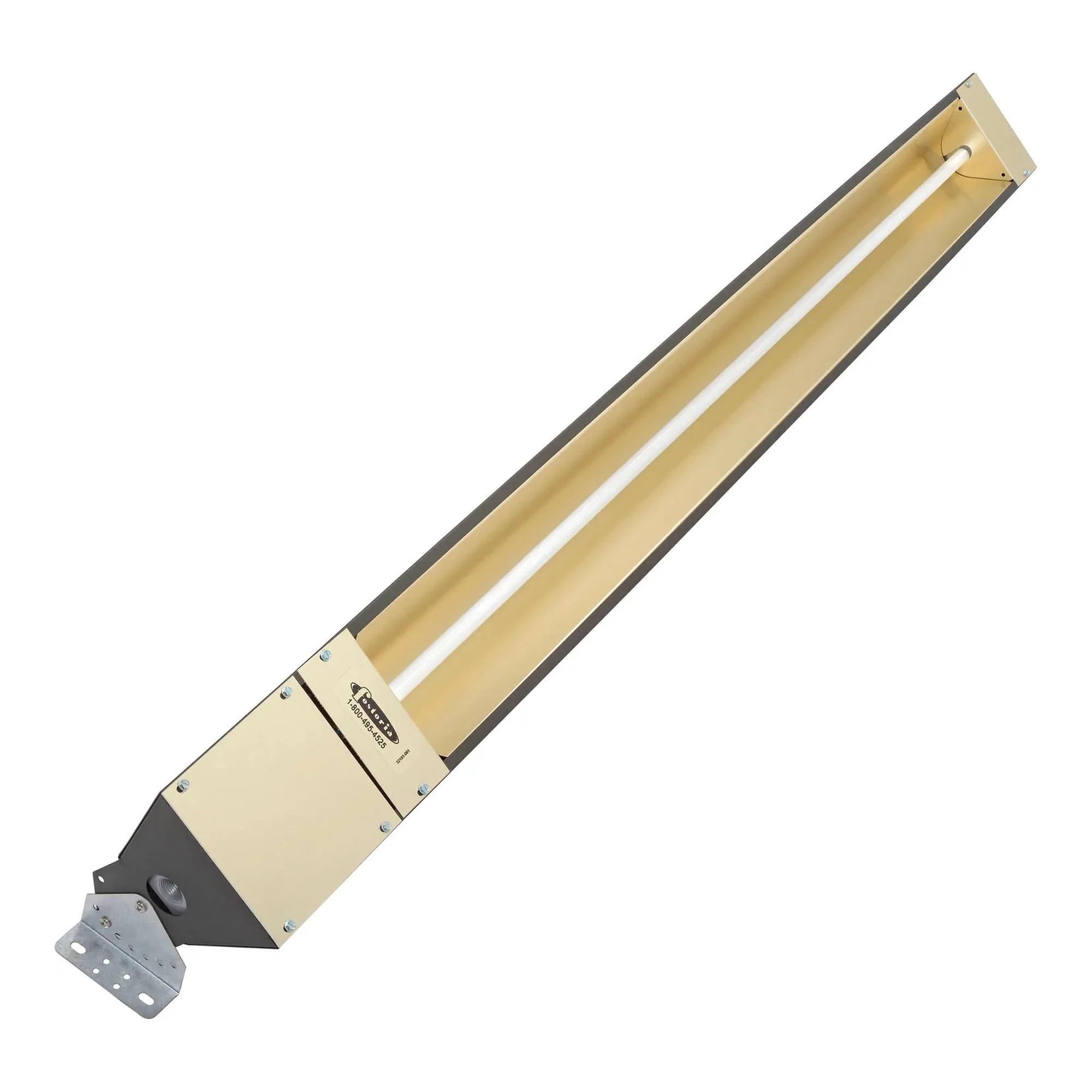 Brown quartz infrared spot heater with a long steel housing and aluminum reflector