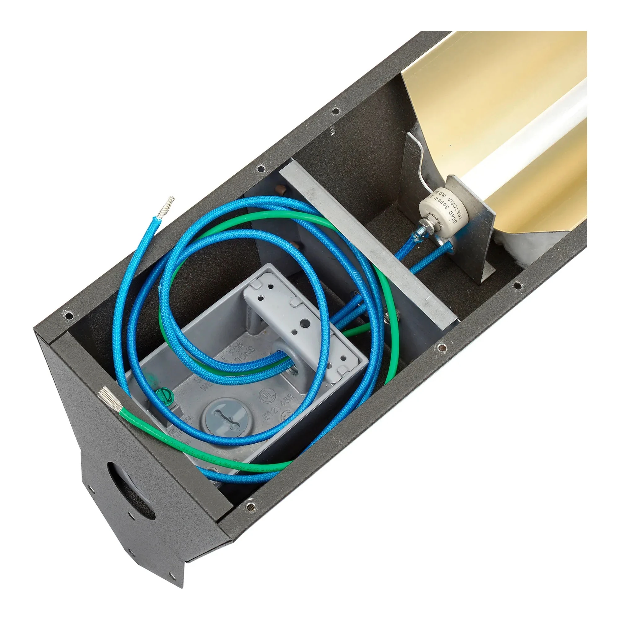 Brown quartz infrared spot heater with a long steel housing and aluminum reflector