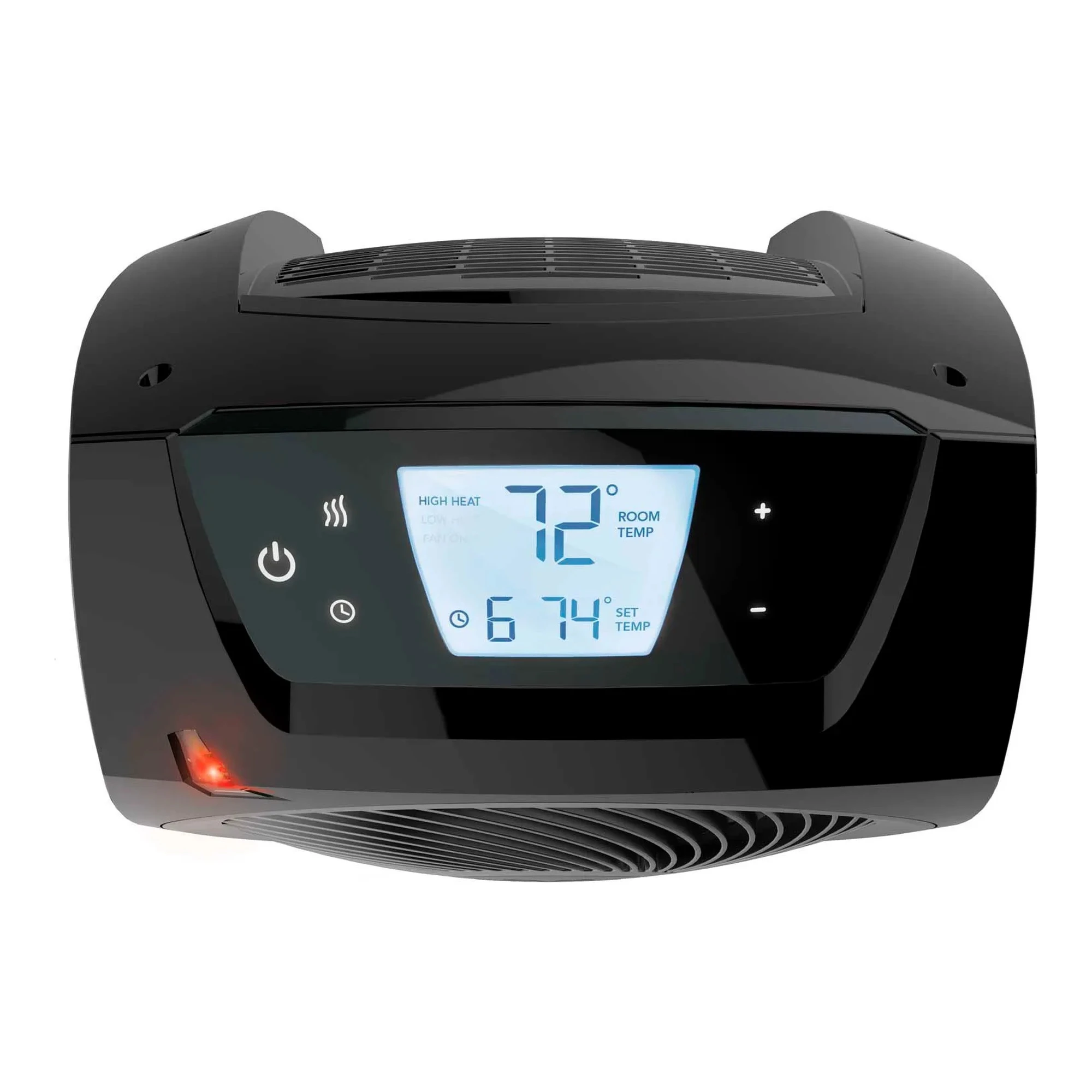 Black portable whole-room electric heater with remote control