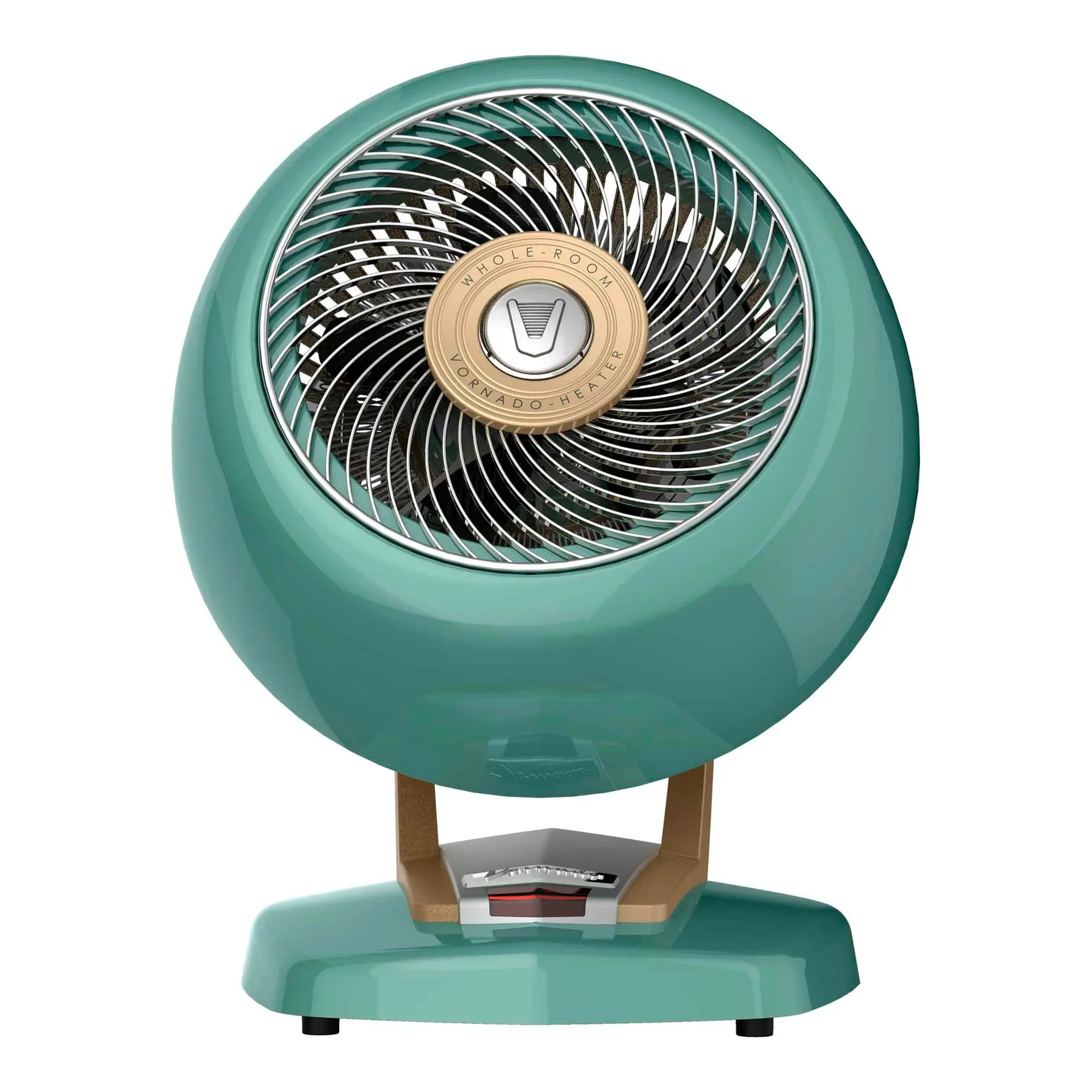 Green portable electric whole room heater with pivoting head