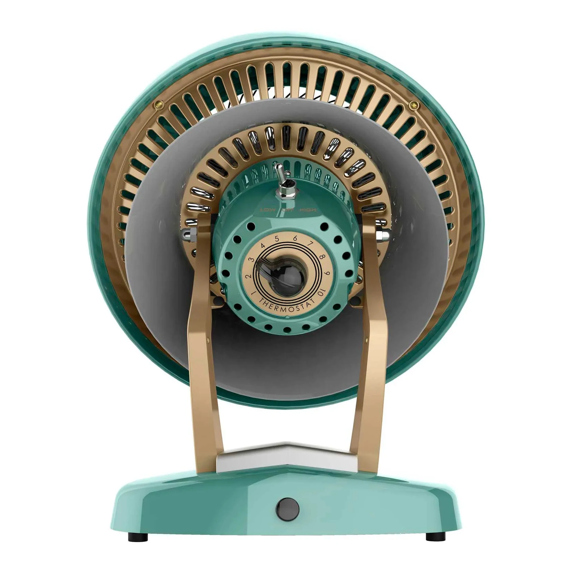 Green portable electric whole room heater with pivoting head