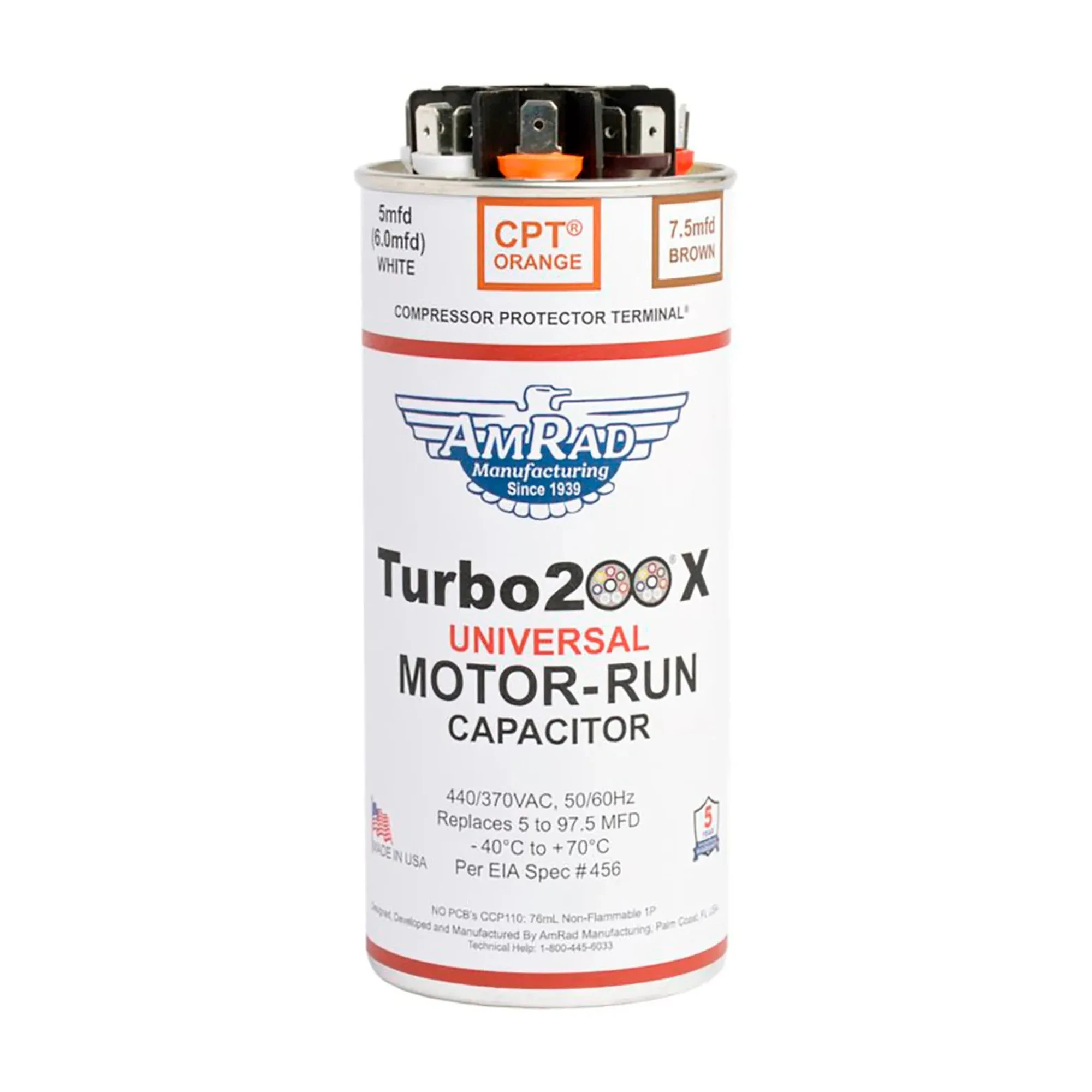 Multi-Value Motor Run and Start Capacitor, 5 to 97.5 MFD, 370/440V