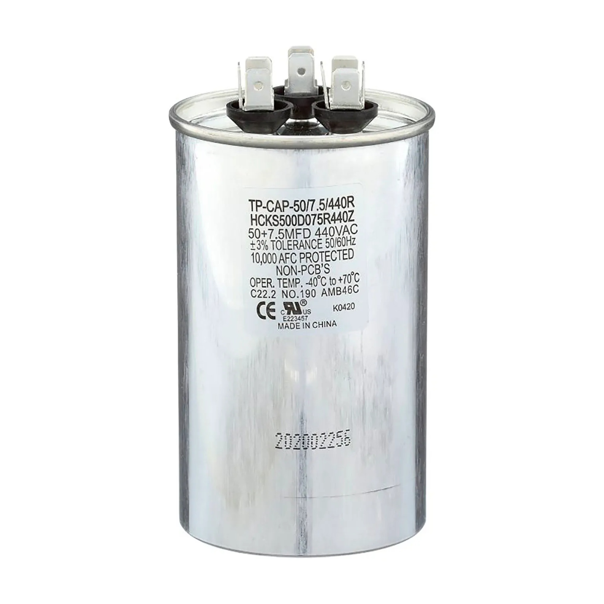 50 + 7.5 MFD 440V Round Run Capacitor