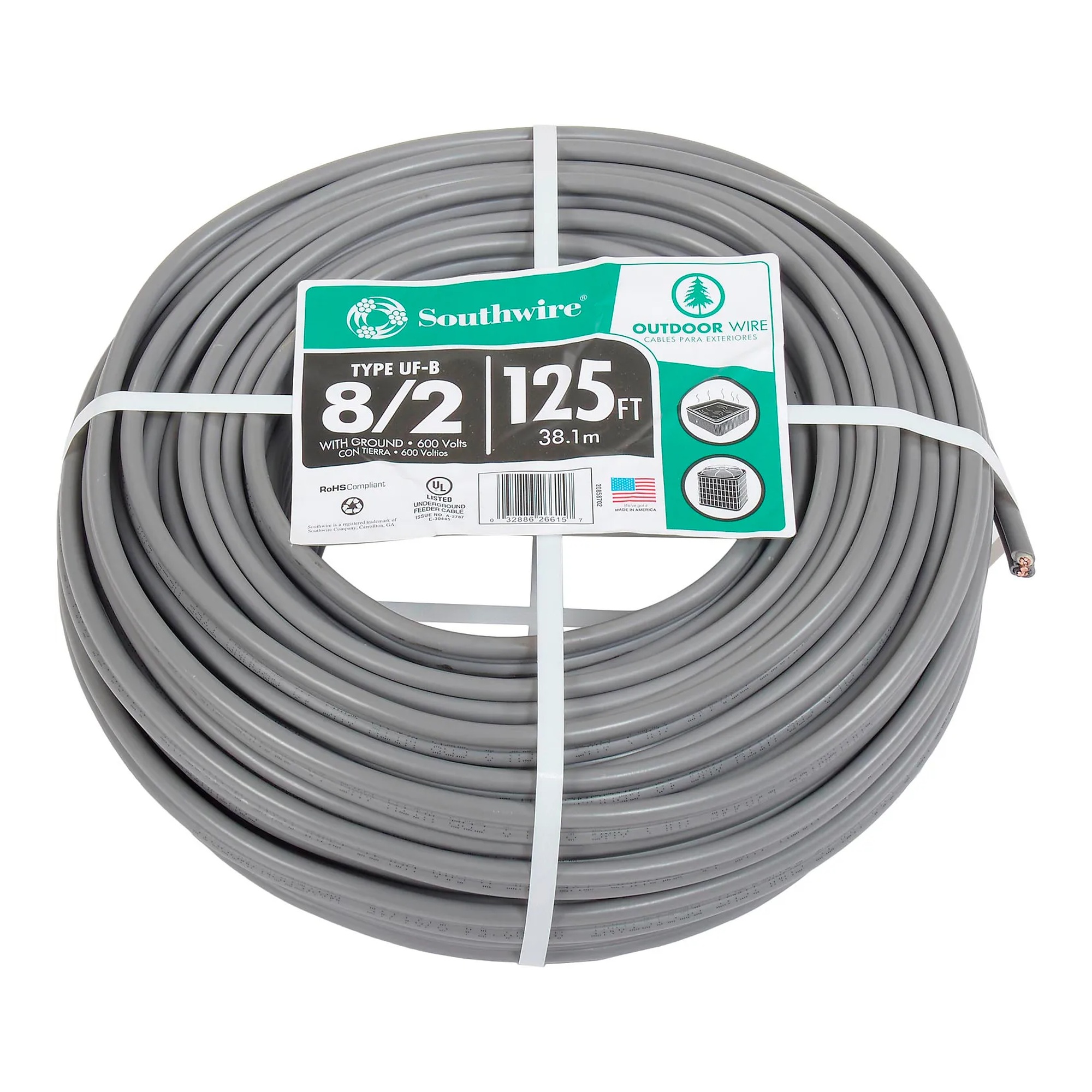 8/2 AWG UF-B Underground Feeder Cable, 125 Ft.