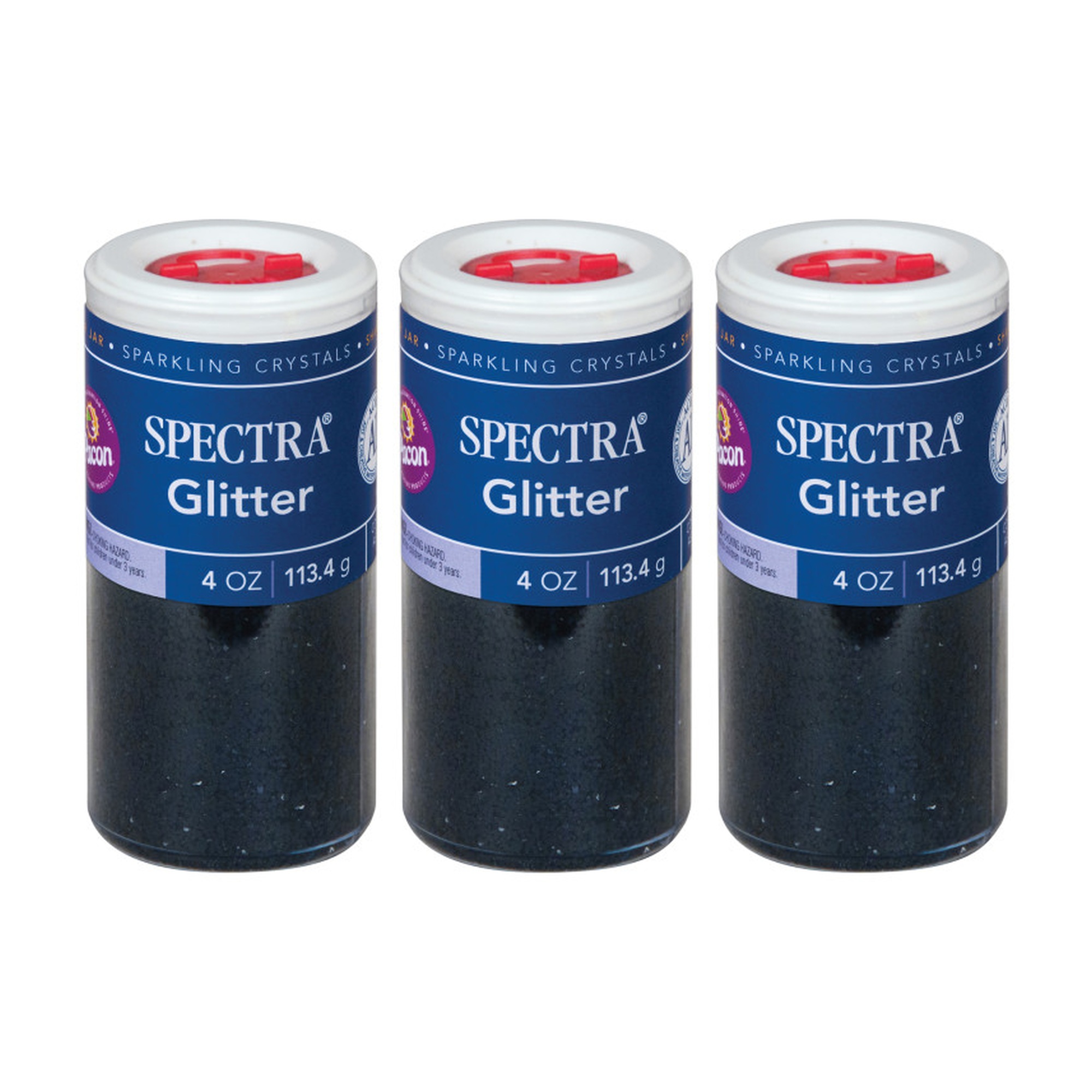 Black Craft Glitter, 4 oz Shaker Jars, Pack of 3
