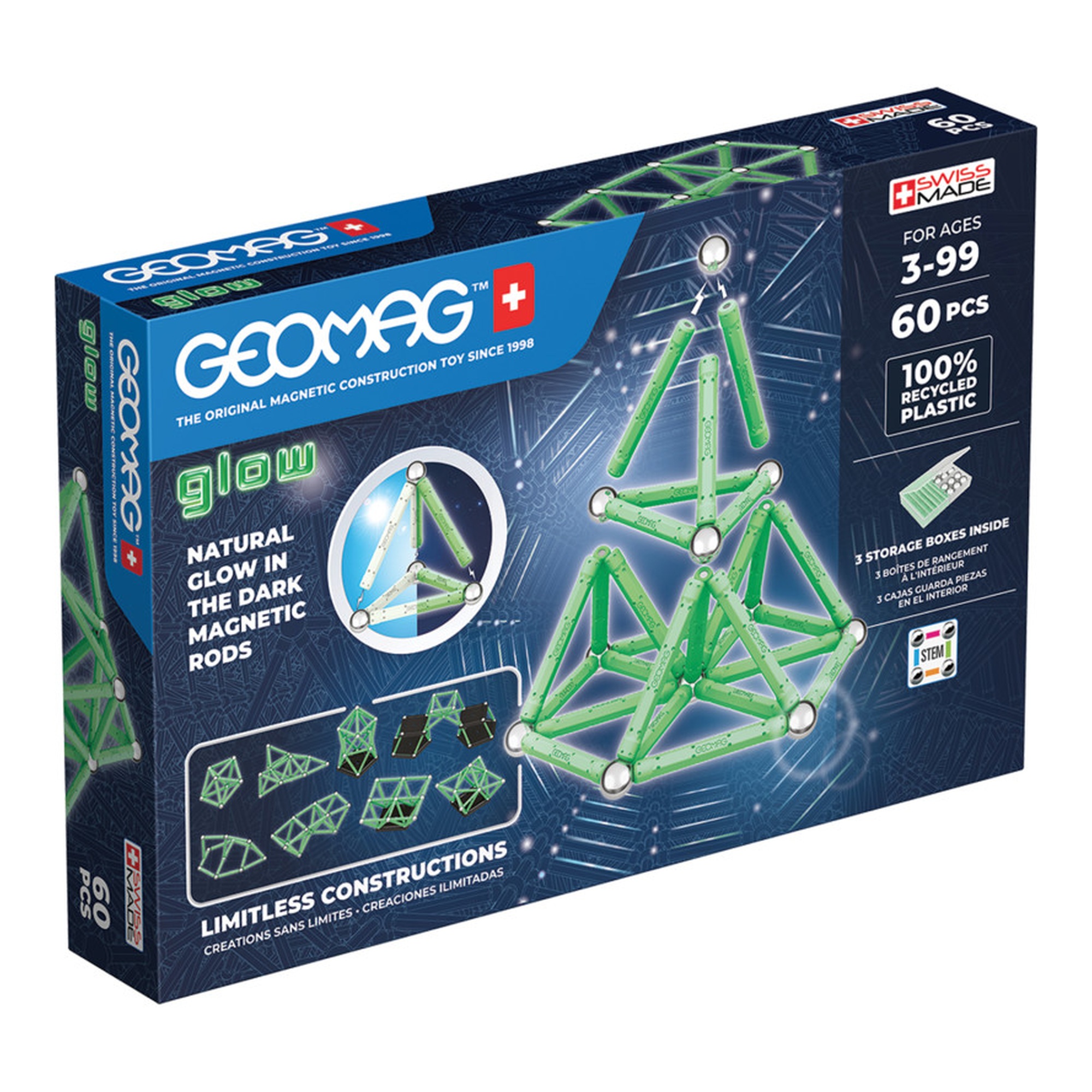 Glow-in-the-Dark Magnetic Building Blocks Set, 60 Pieces