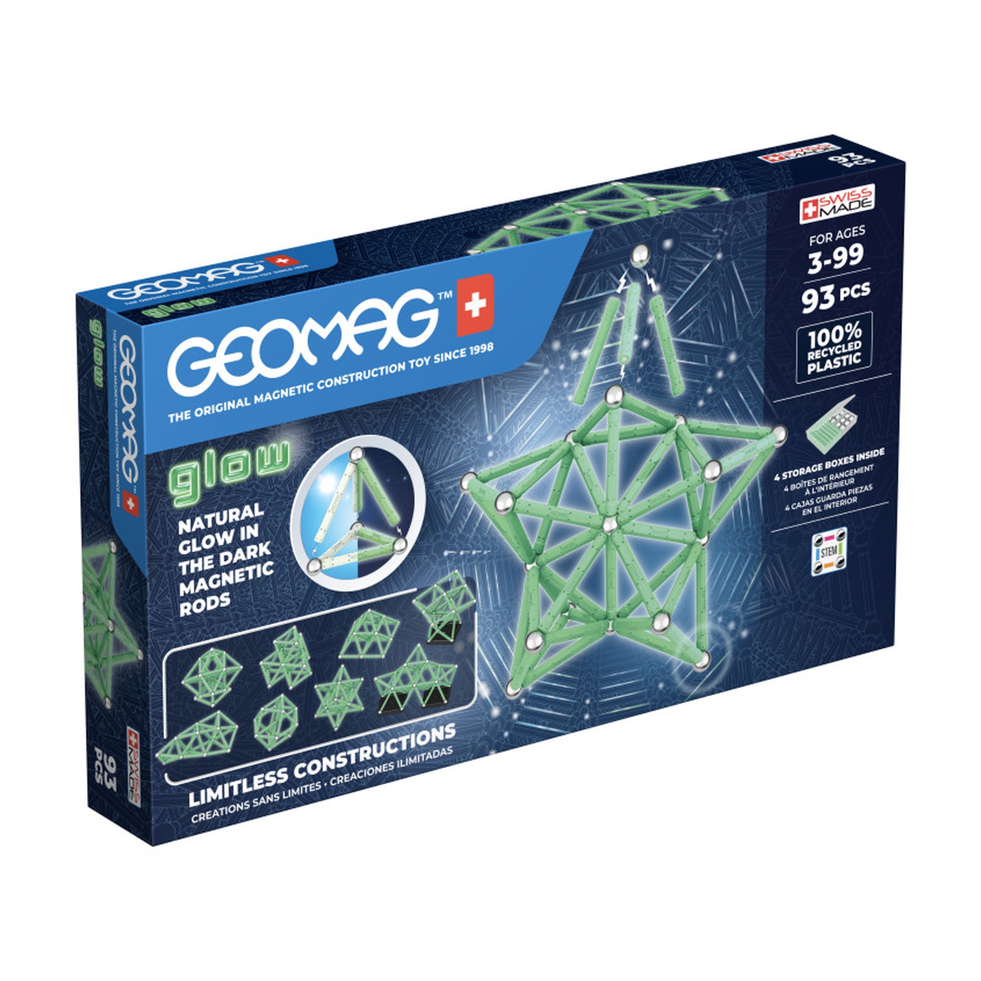 Glow-in-the-Dark Magnetic Building Blocks Set, 93 Pieces