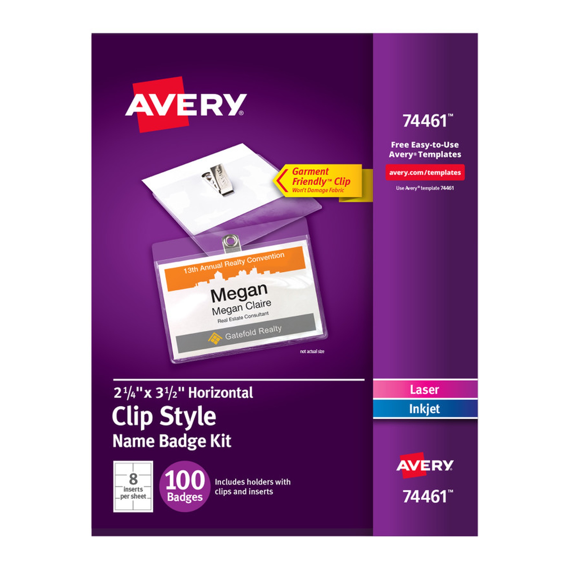 Clip-Style Name Badge Holders with Printable Inserts, 100 Pack