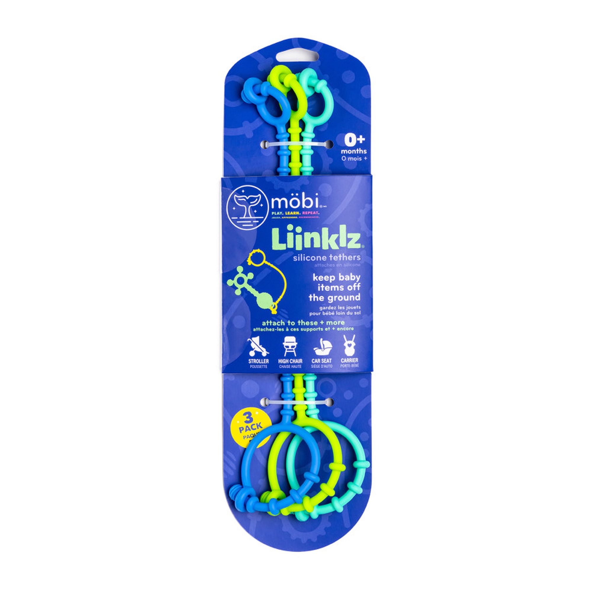 Cool Silicone Teether Tethers, 3-Pack