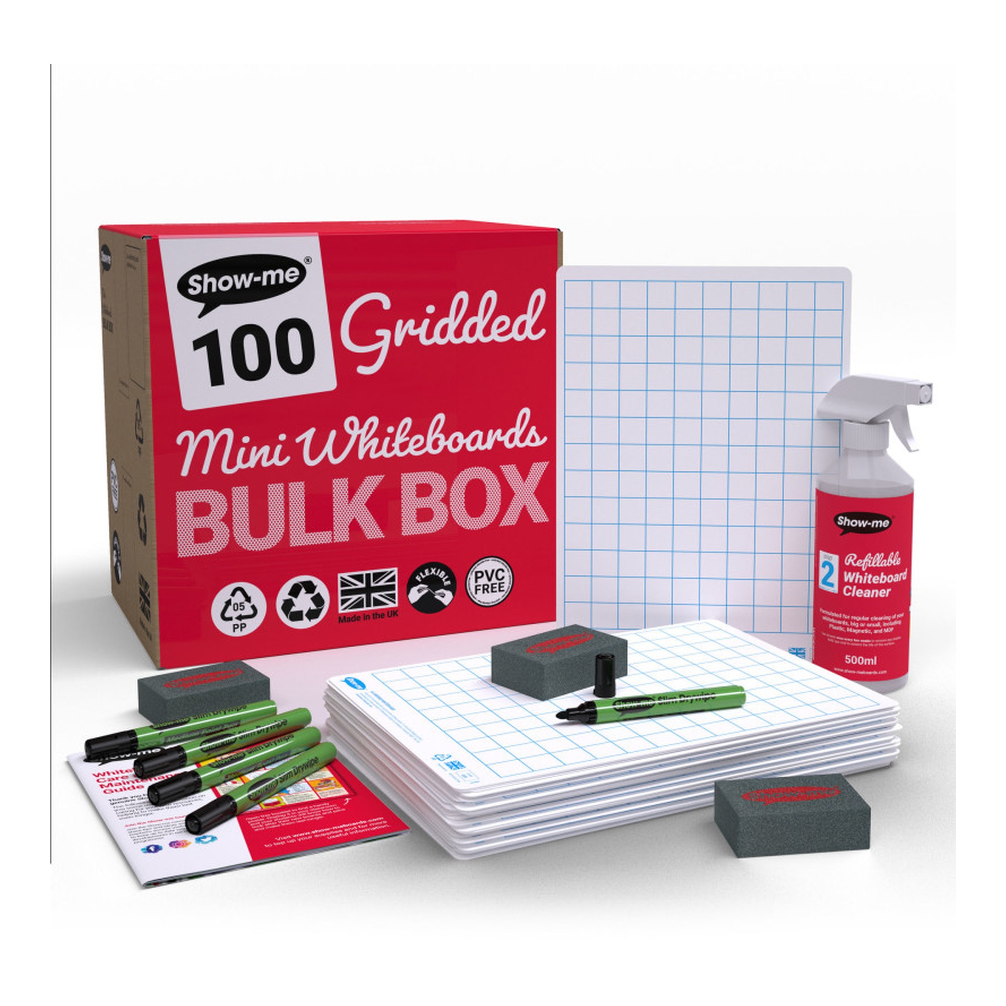 100-Count Gridded and Plain Dry Erase Lapboard Set with Markers and Erasers