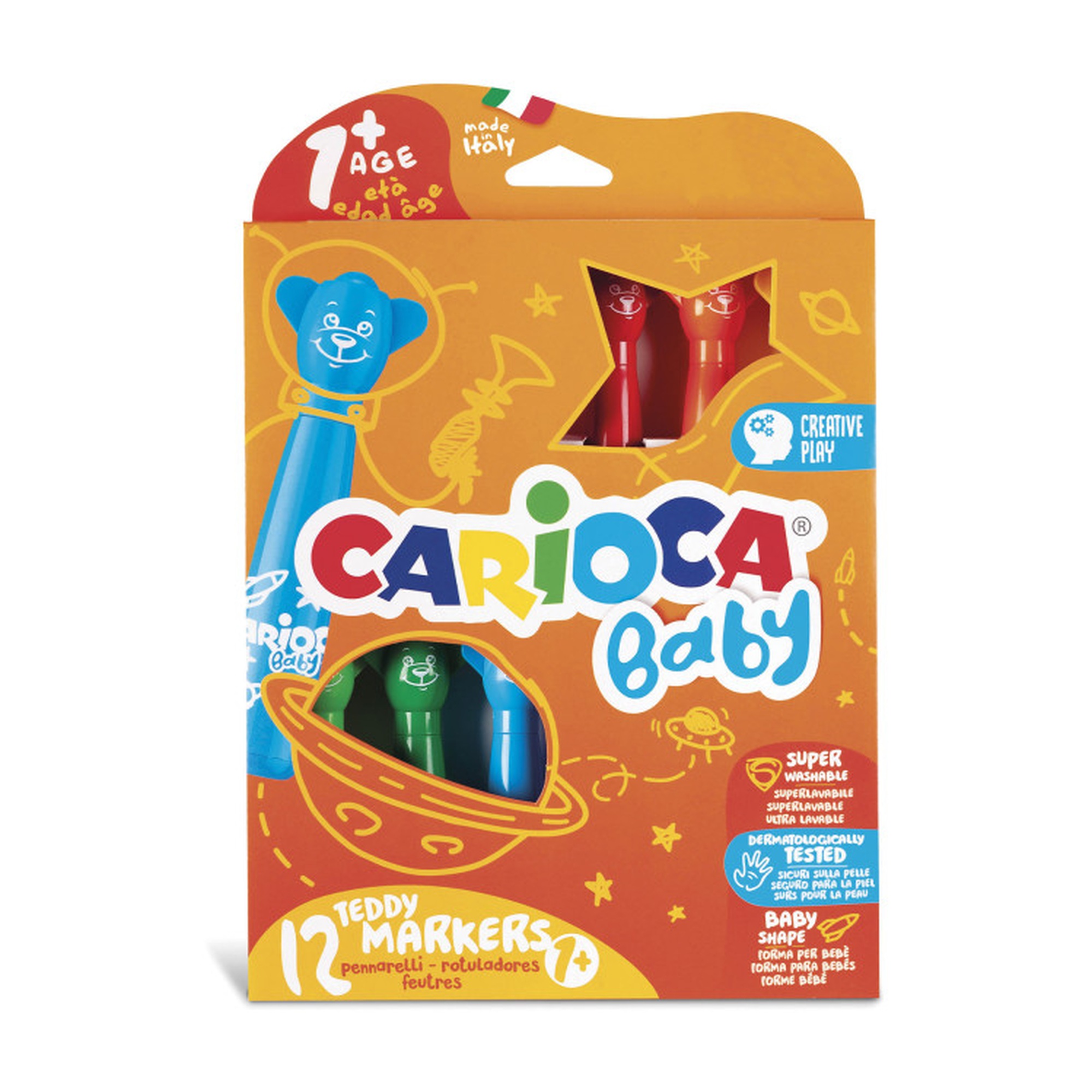 Washable Teddy Markers, Assorted Colors, 12 Count