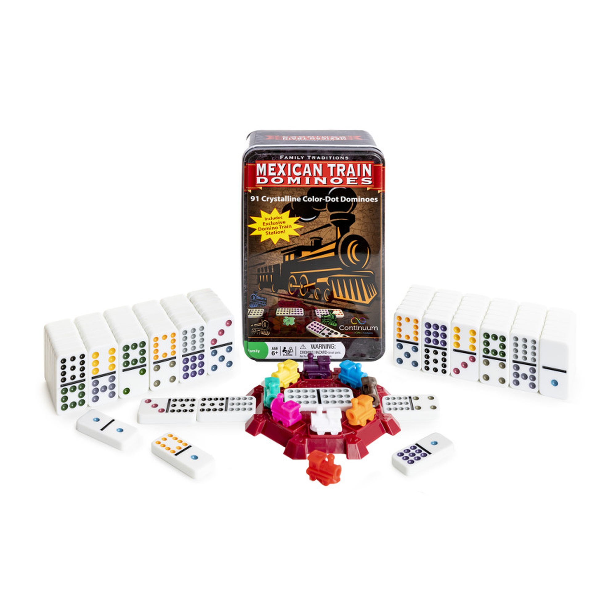Mexican Train Dominoes Game Set with Storage Tin