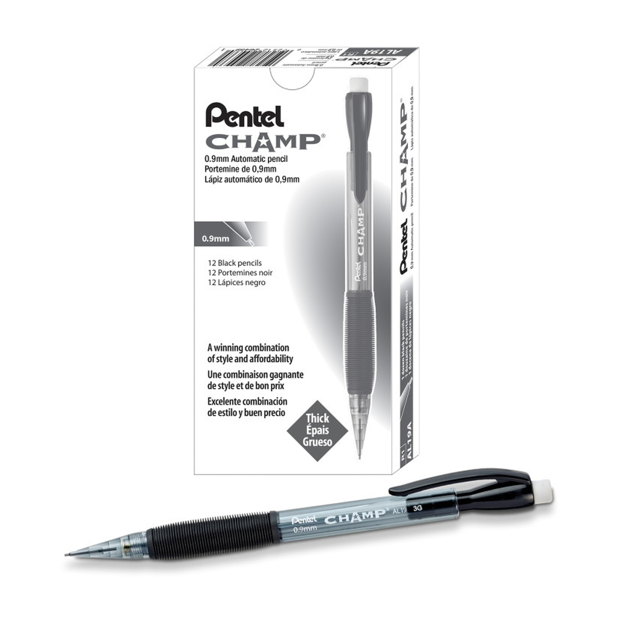 0.9 mm Mechanical Pencils with Tinted Black Barrels, 12-Pack