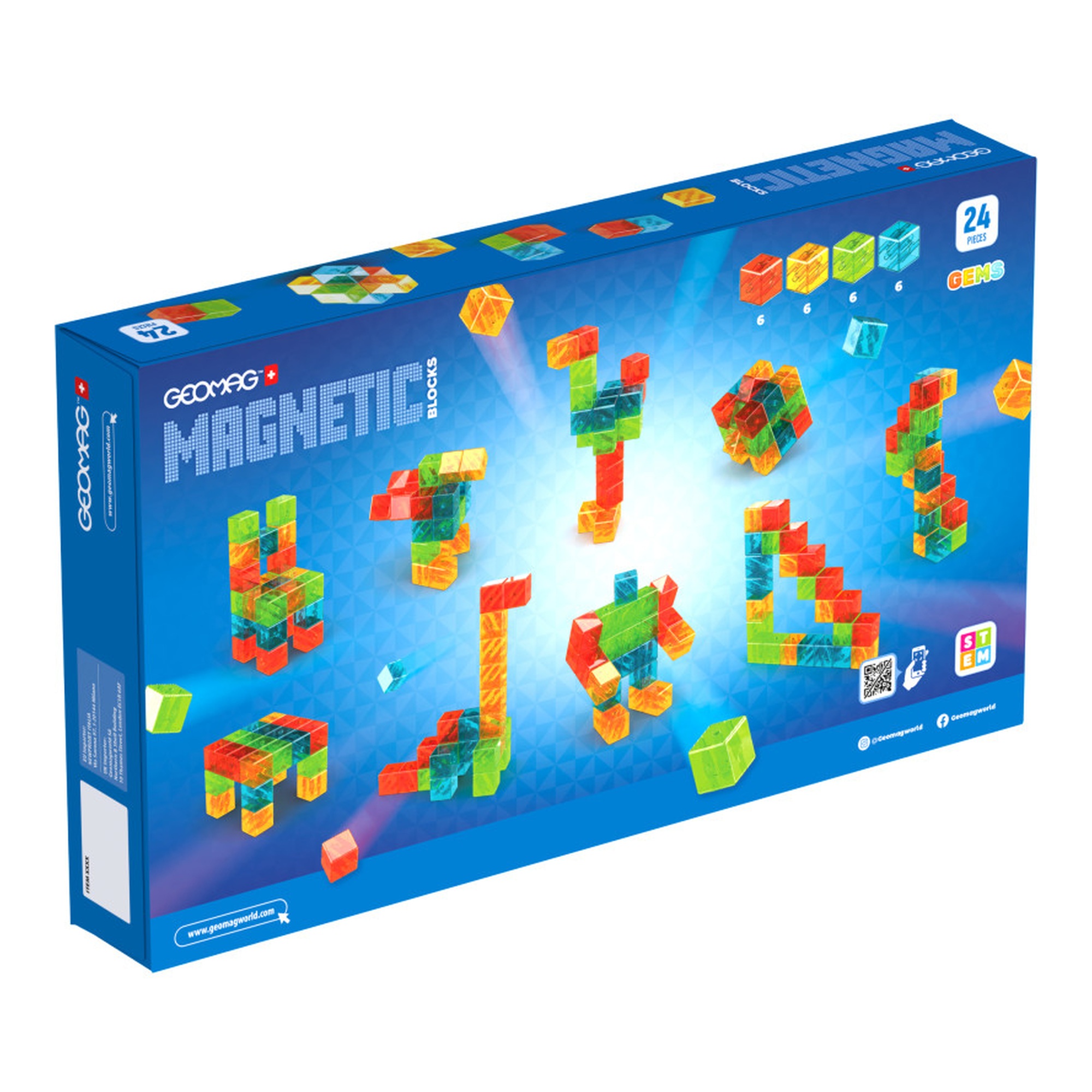 Magnetic Gem Blocks Set, 24 Pieces