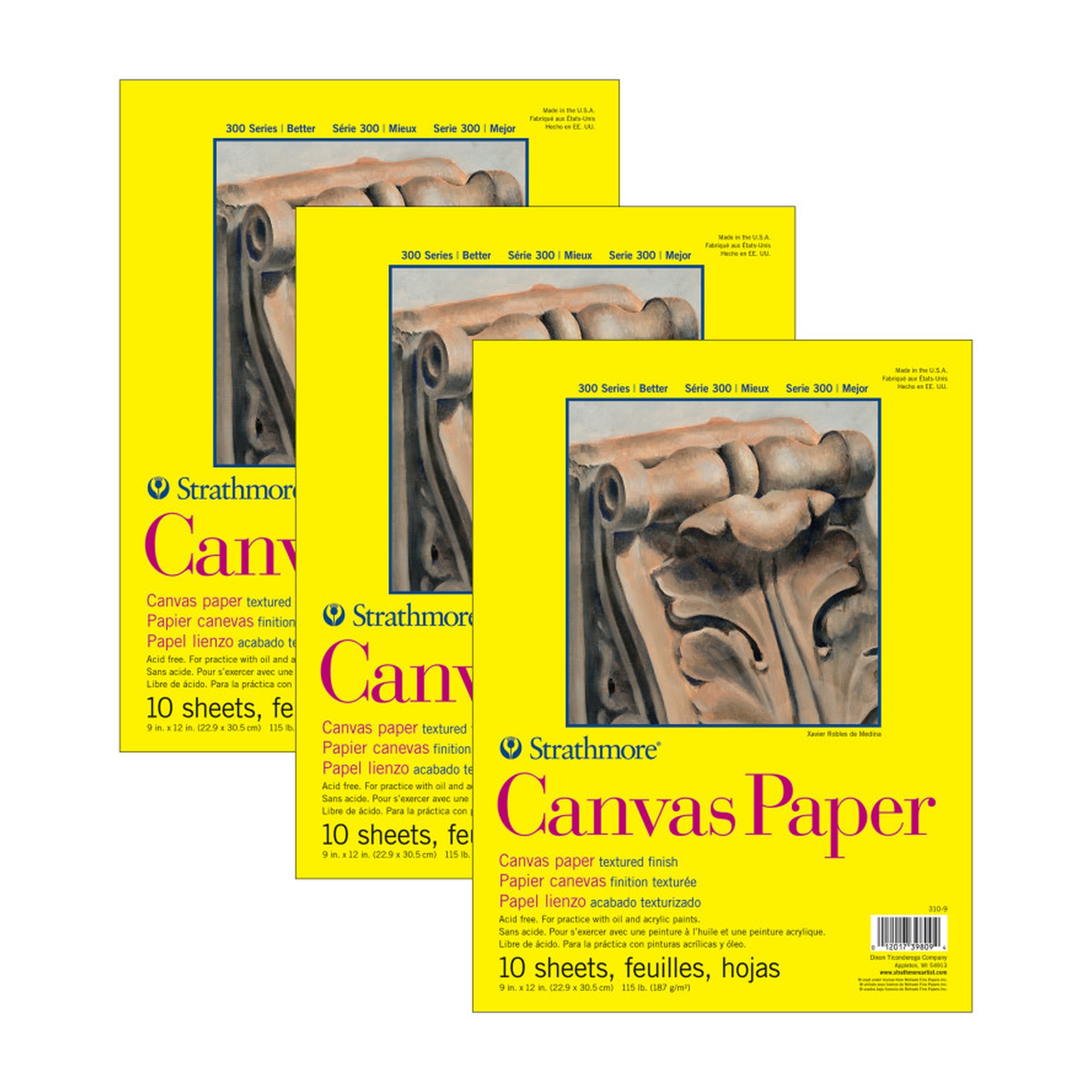Canvas-Textured Paper Pad, 9 x 12 in., 10 Sheets, 3-Pack