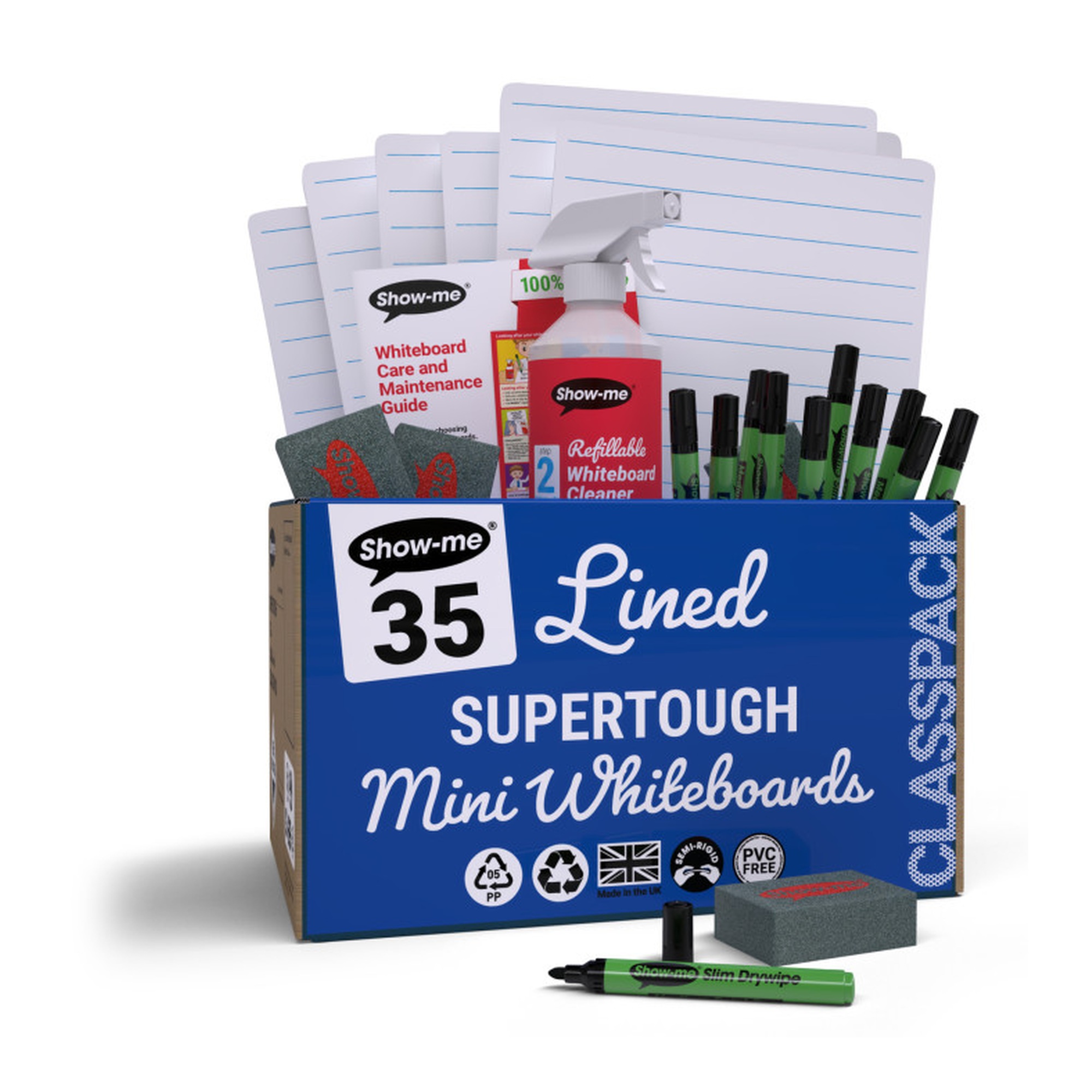 35-Set Lined/Plain Dry Erase Lapboard Classroom Pack with Markers, Erasers and Cleaner