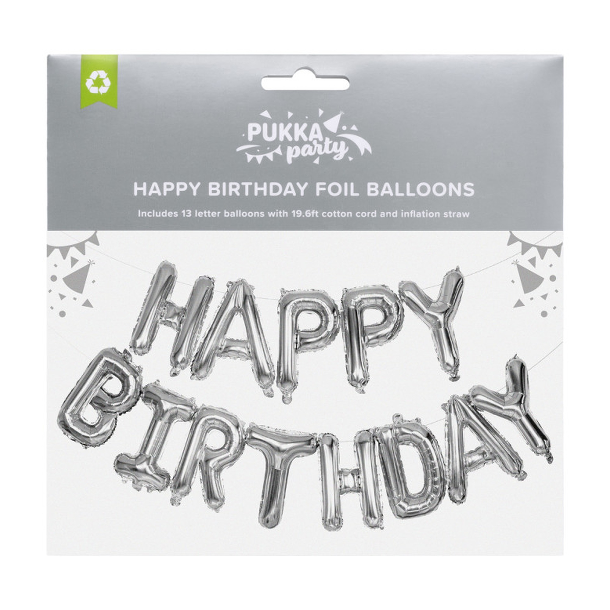 Silver Happy Birthday Foil Balloon Garland