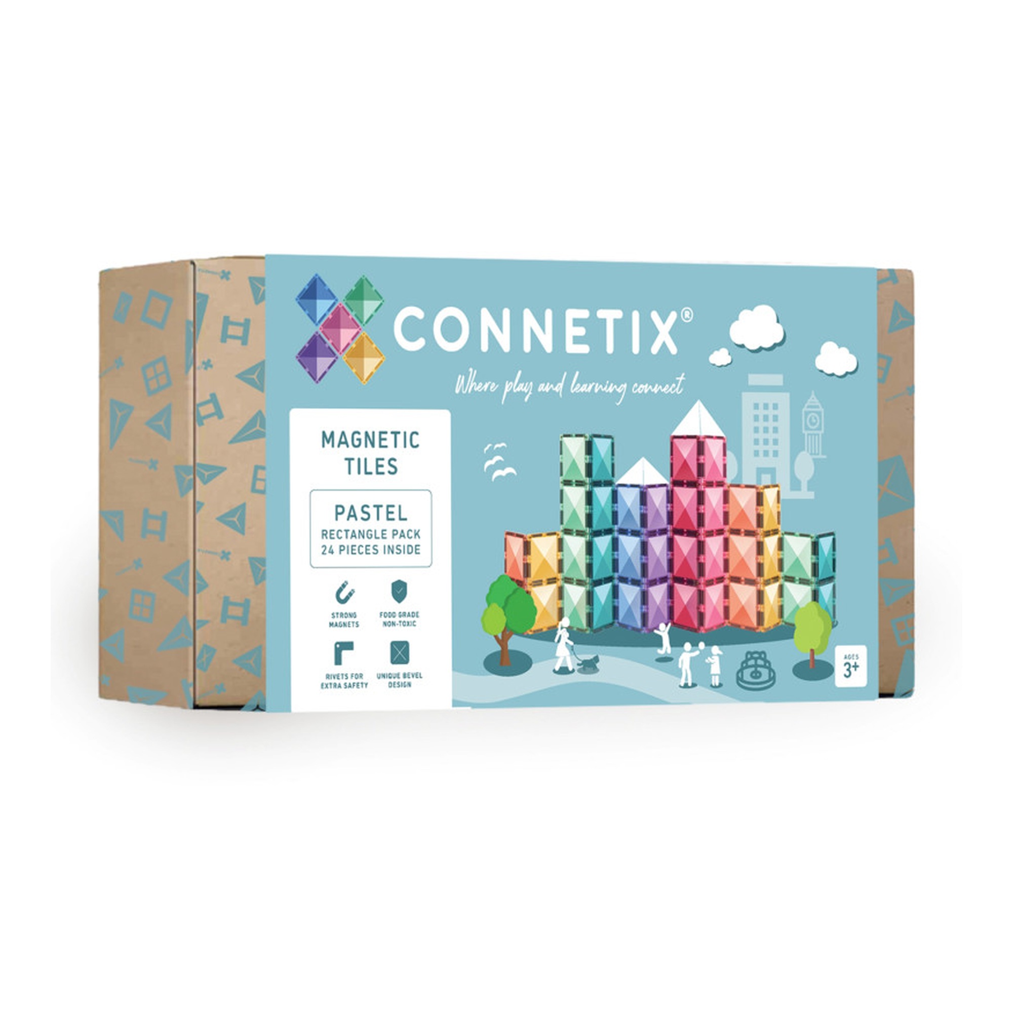 Pastel Magnetic Rectangle Tile Pack, 24 Pieces