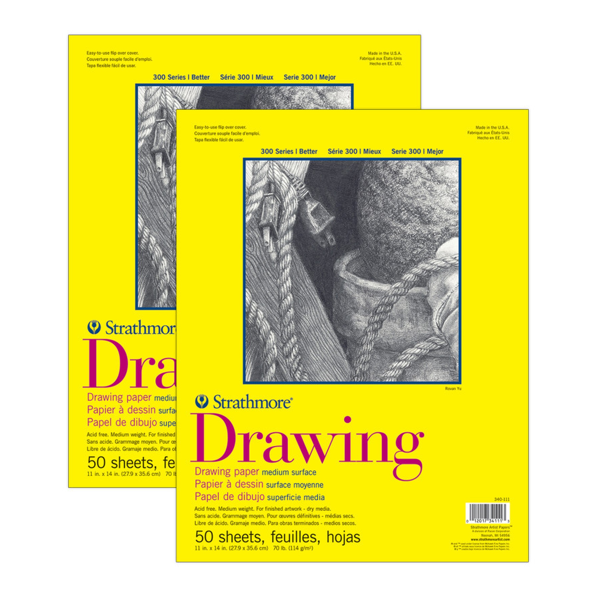 Glue-Bound Drawing Pad, 50 Sheets, 11 x 14 in., Pack of 2