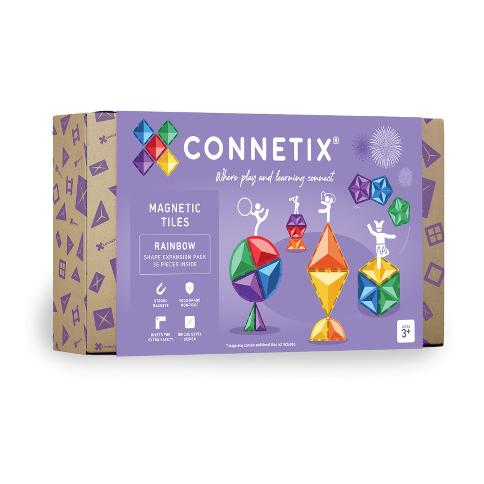Rainbow Magnetic Tile Shape Expansion Pack, 36 Pieces