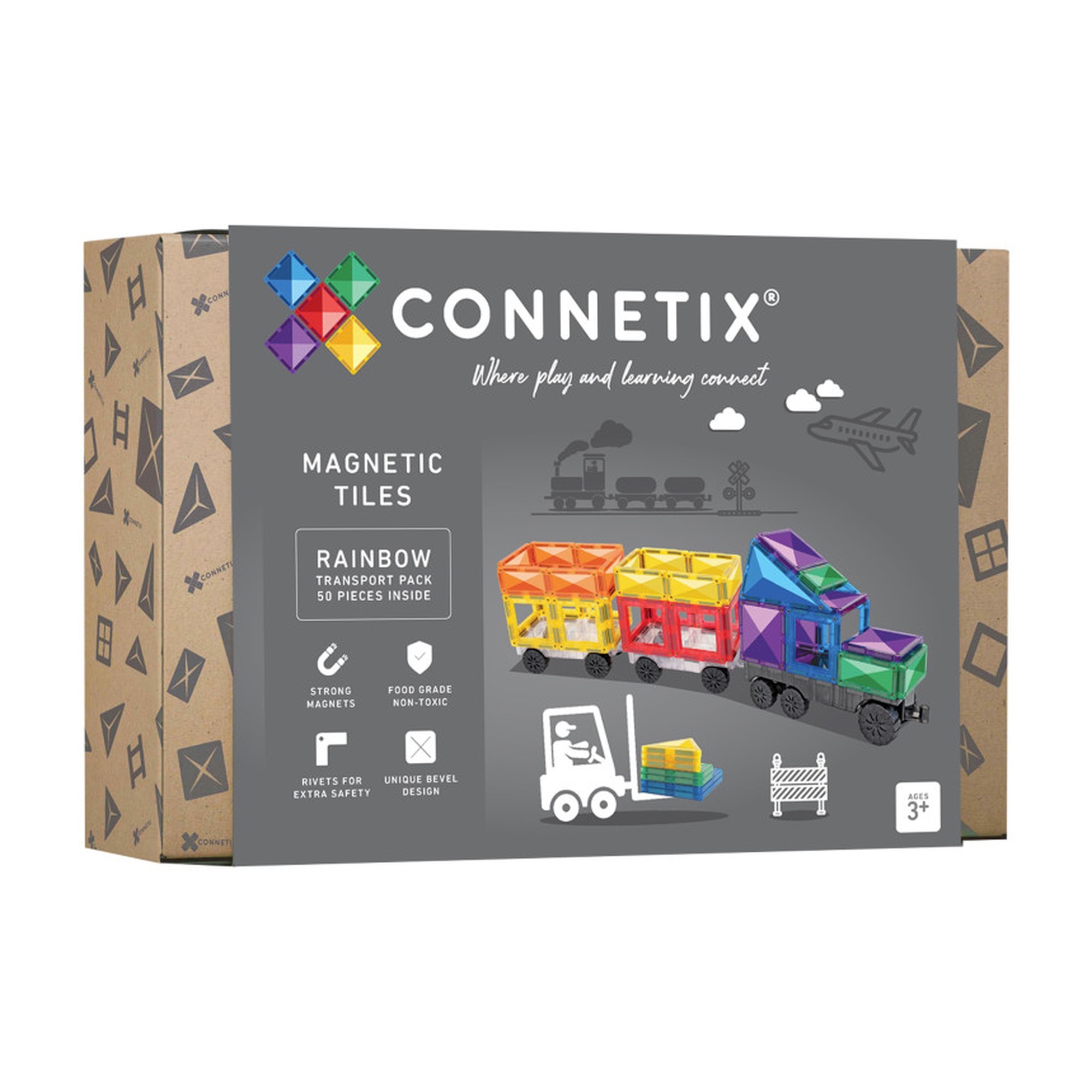 50-Piece Rainbow Magnetic Transport Tile Set