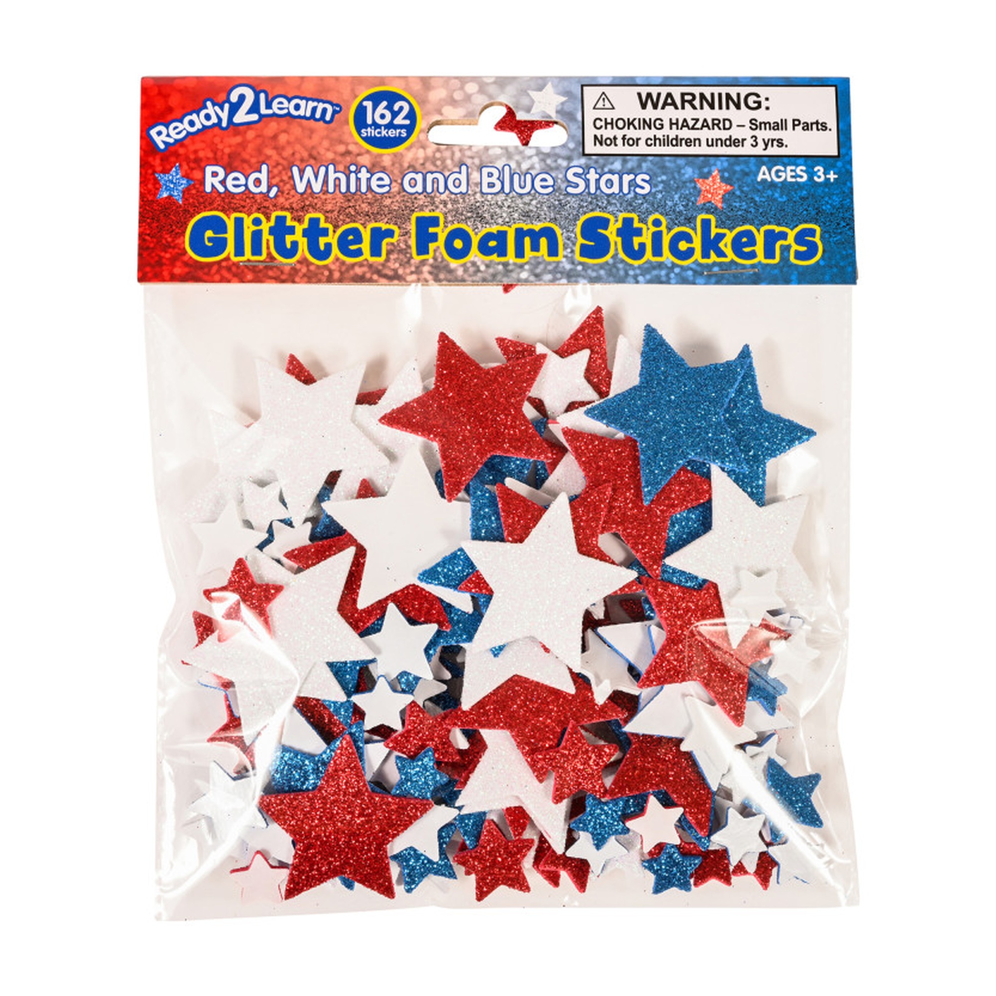Red, White & Blue Glitter Foam Star Stickers, 168-Pack