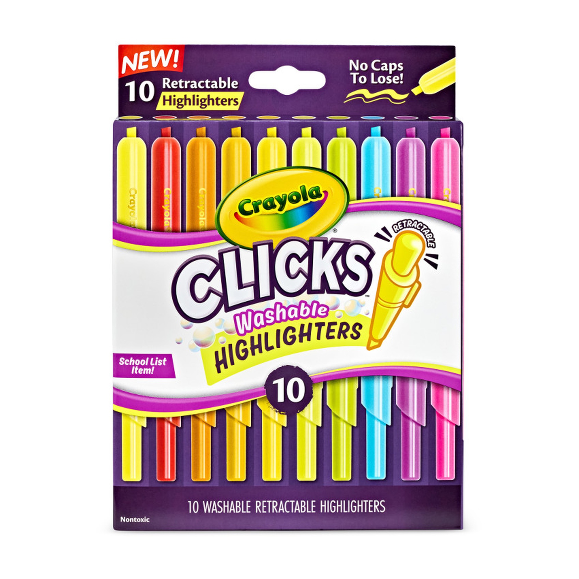 Retractable Washable Highlighters, Assorted Colors, 8 Count