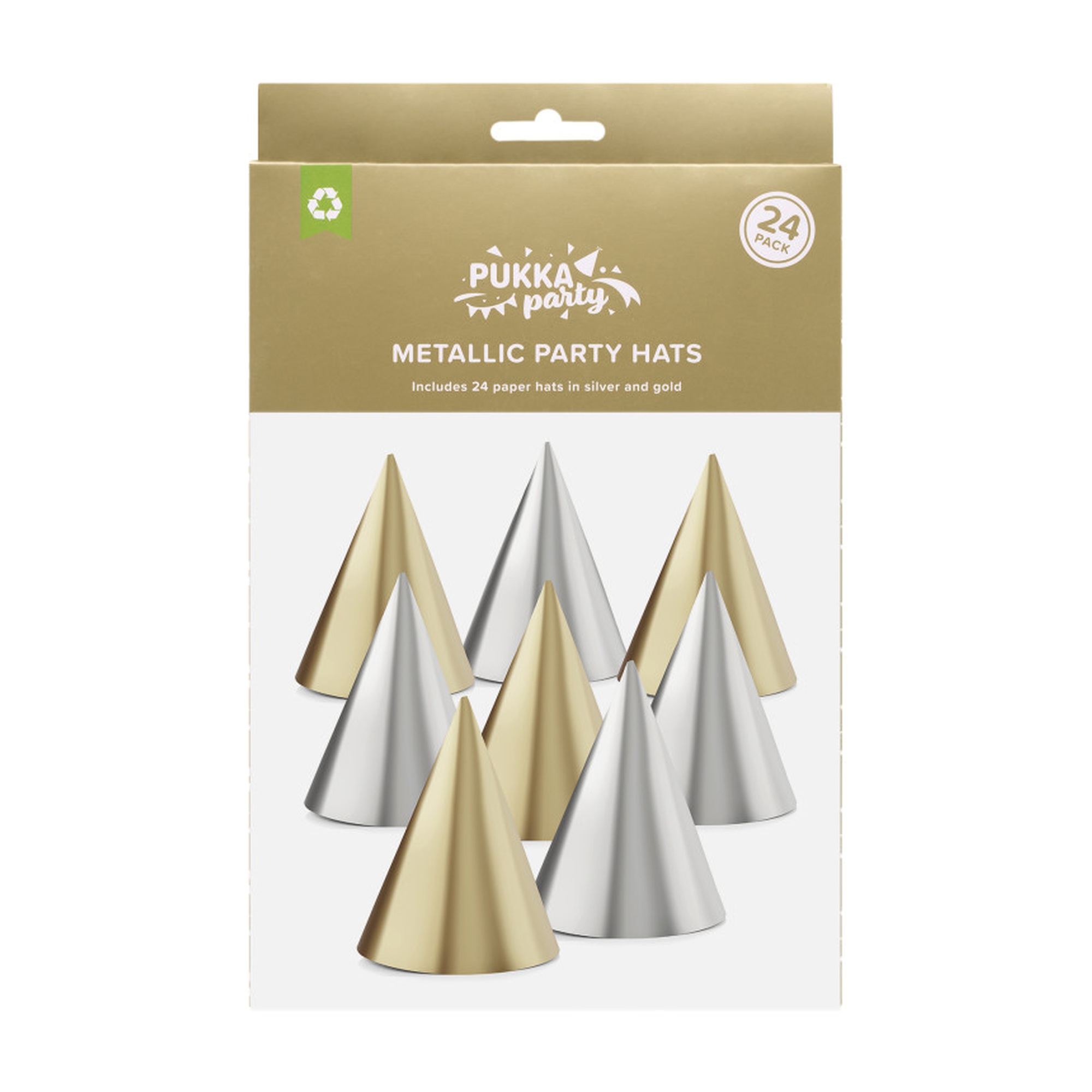 Metallic Silver and Gold Party Hats, 24 Pack