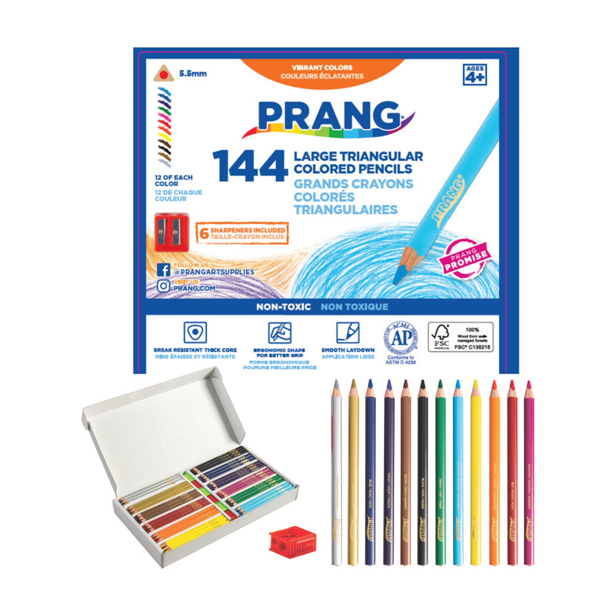 Triangular Colored Pencils, Assorted Colors, 144 Count
