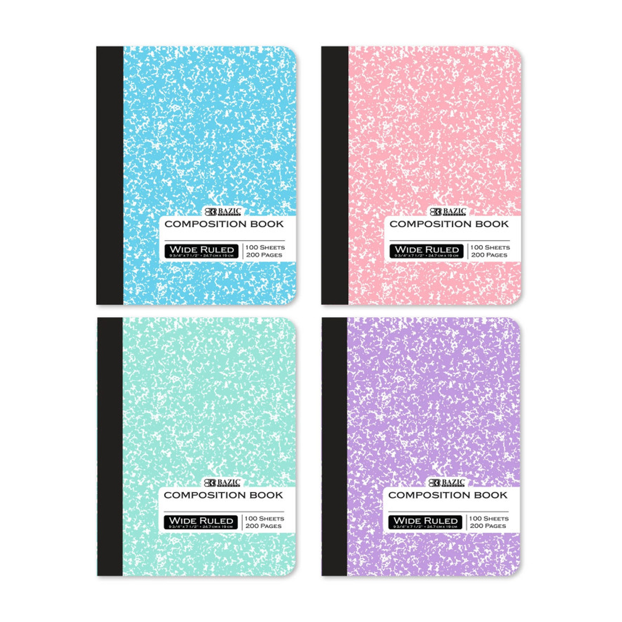 Pastel Marble Wide-Ruled Composition Books, 4-Pack