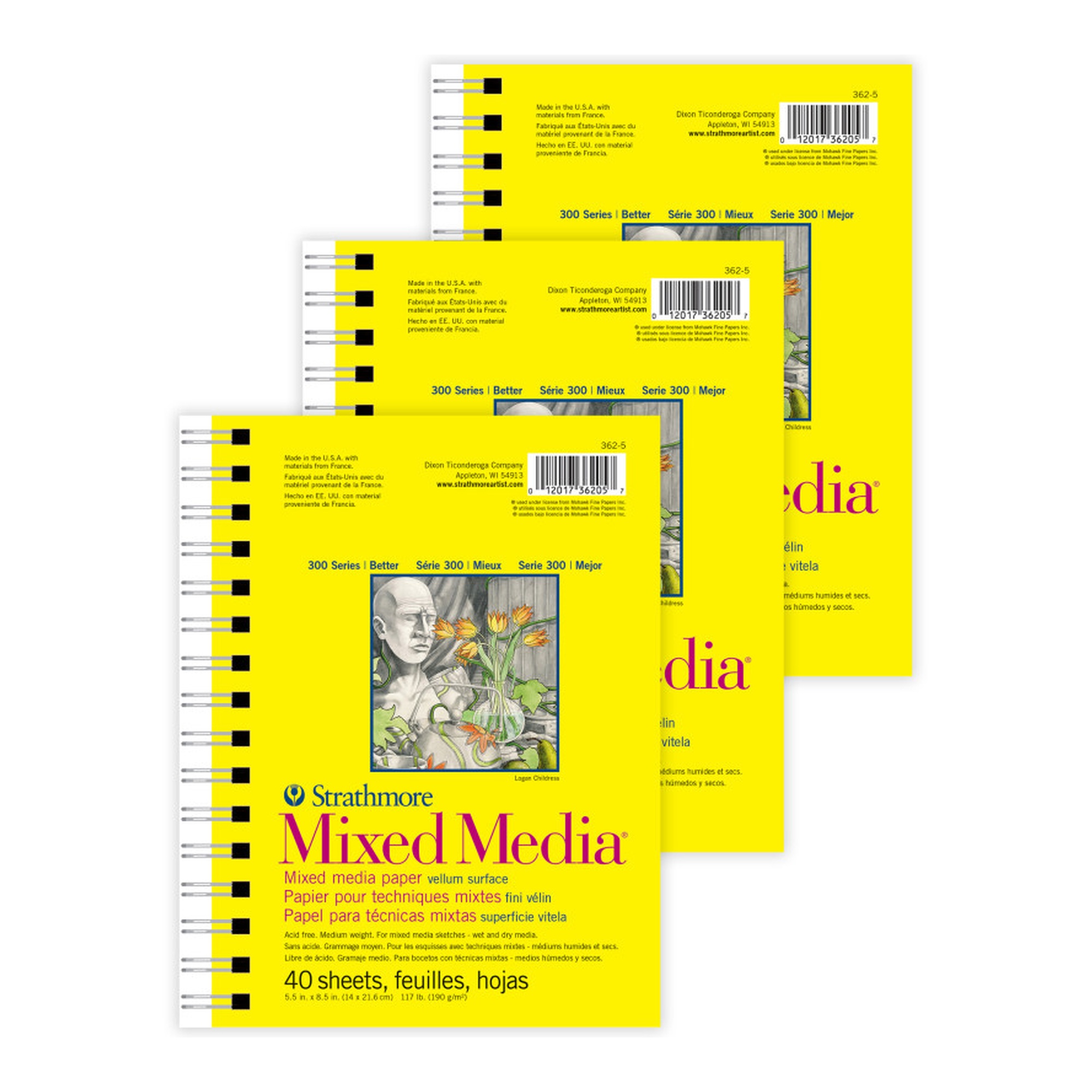 300 Series Mixed Media Pad, 5.5 x 8.5 in., 40 Sheets, Pack of 3