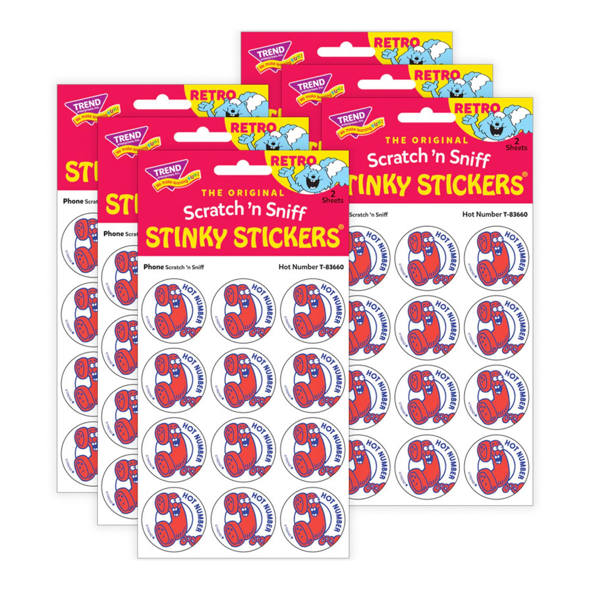 Hot Number Cinnamon Phone-Scented Stickers, 24 Stickers per Pack, 6 Packs