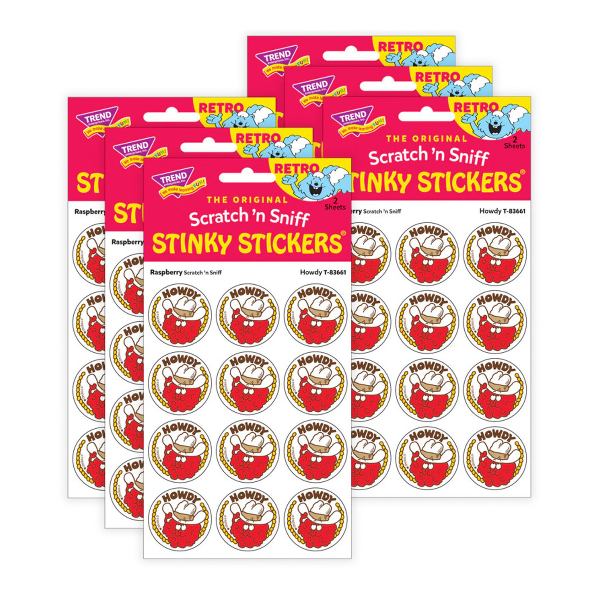 Howdy Raspberry-Scented Scratch-and-Sniff Stickers, 6 Packs