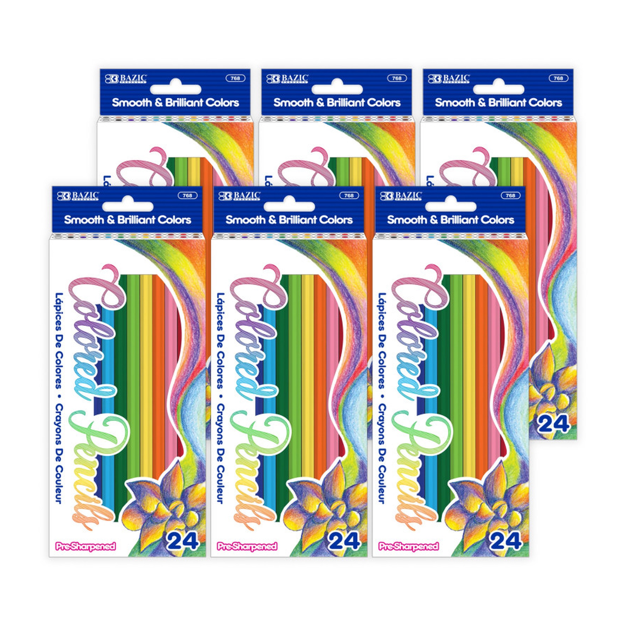 Colored Pencils, 24 Assorted Colors, 6 Boxes