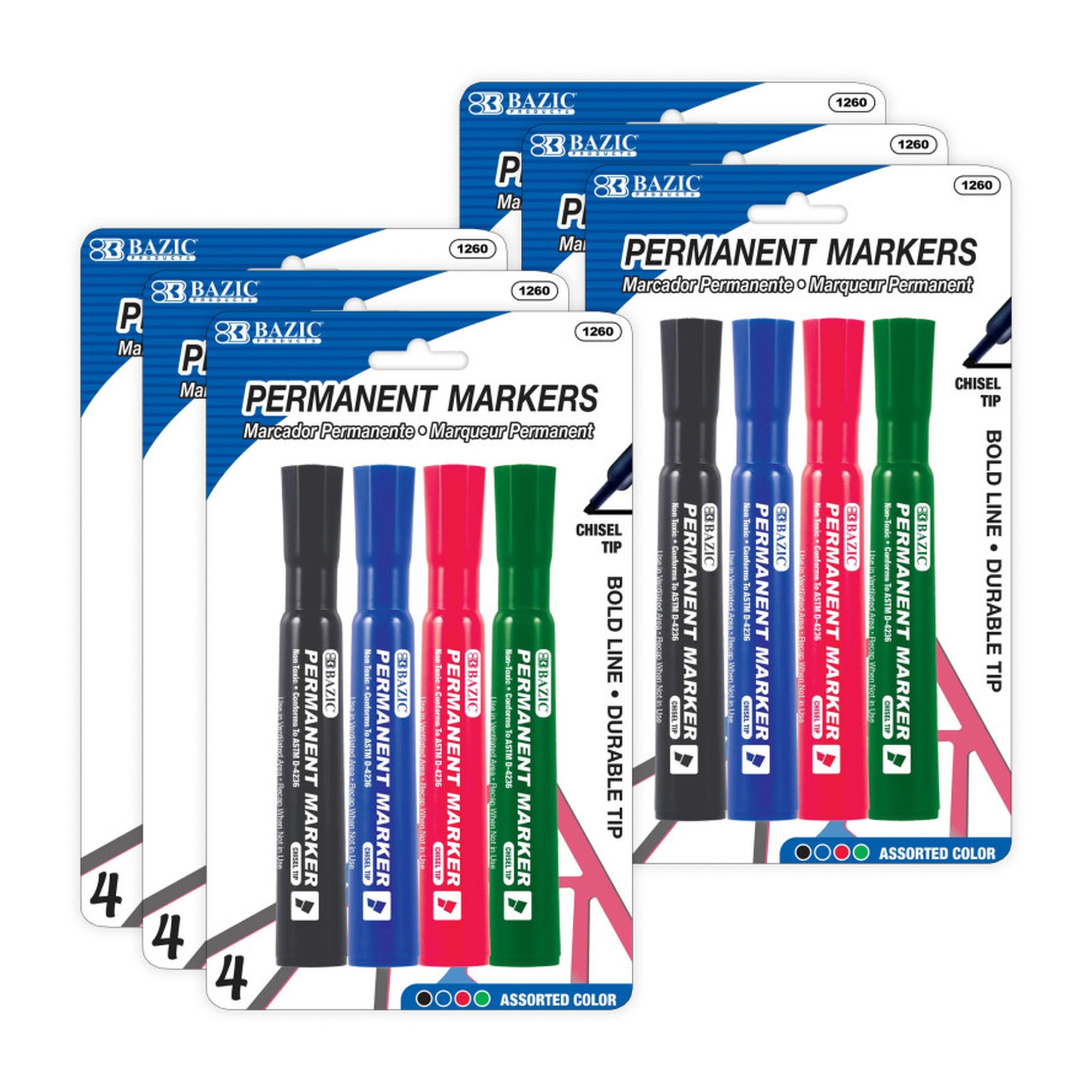 Permanent Markers with Chisel Tips, Assorted Colors, 24 Count