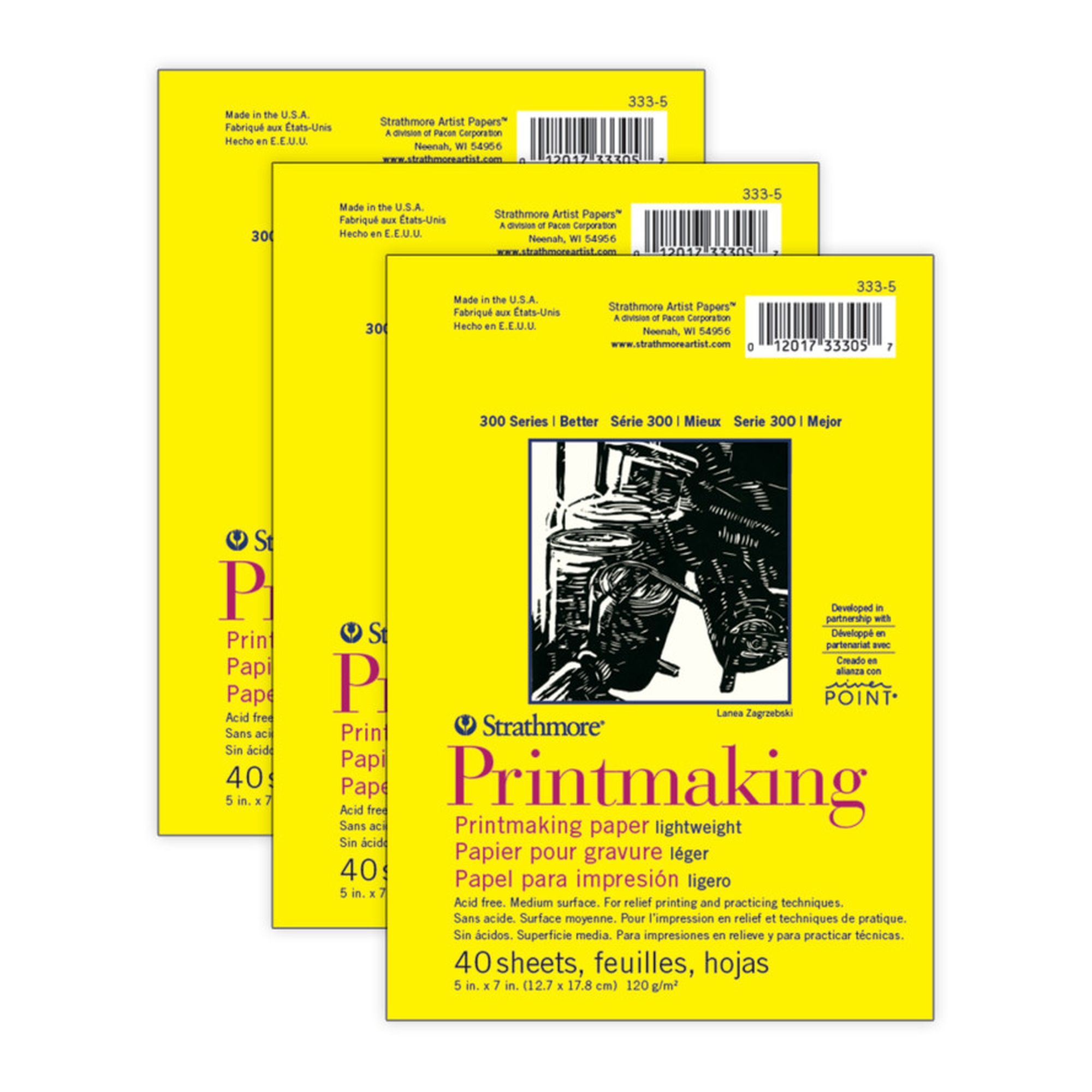 300 Series Printmaking Paper Pads, 5 x 7 Inches, 40 Sheets, Pack of 3