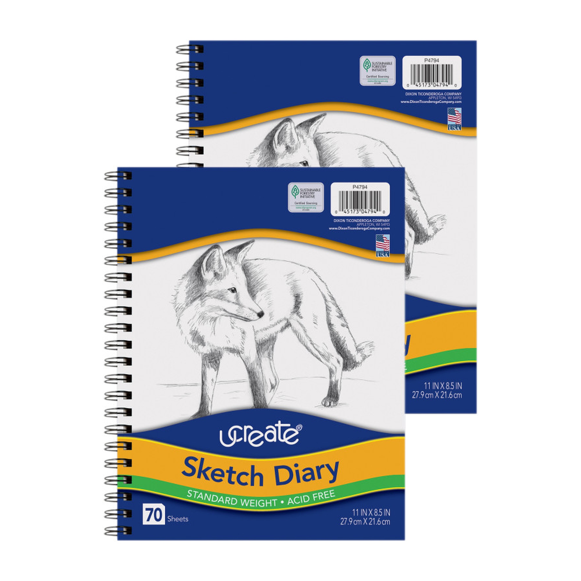 White Spiral-Bound Sketch Diaries, 11 x 8-1/2, 70 Sheets, 2-Pack