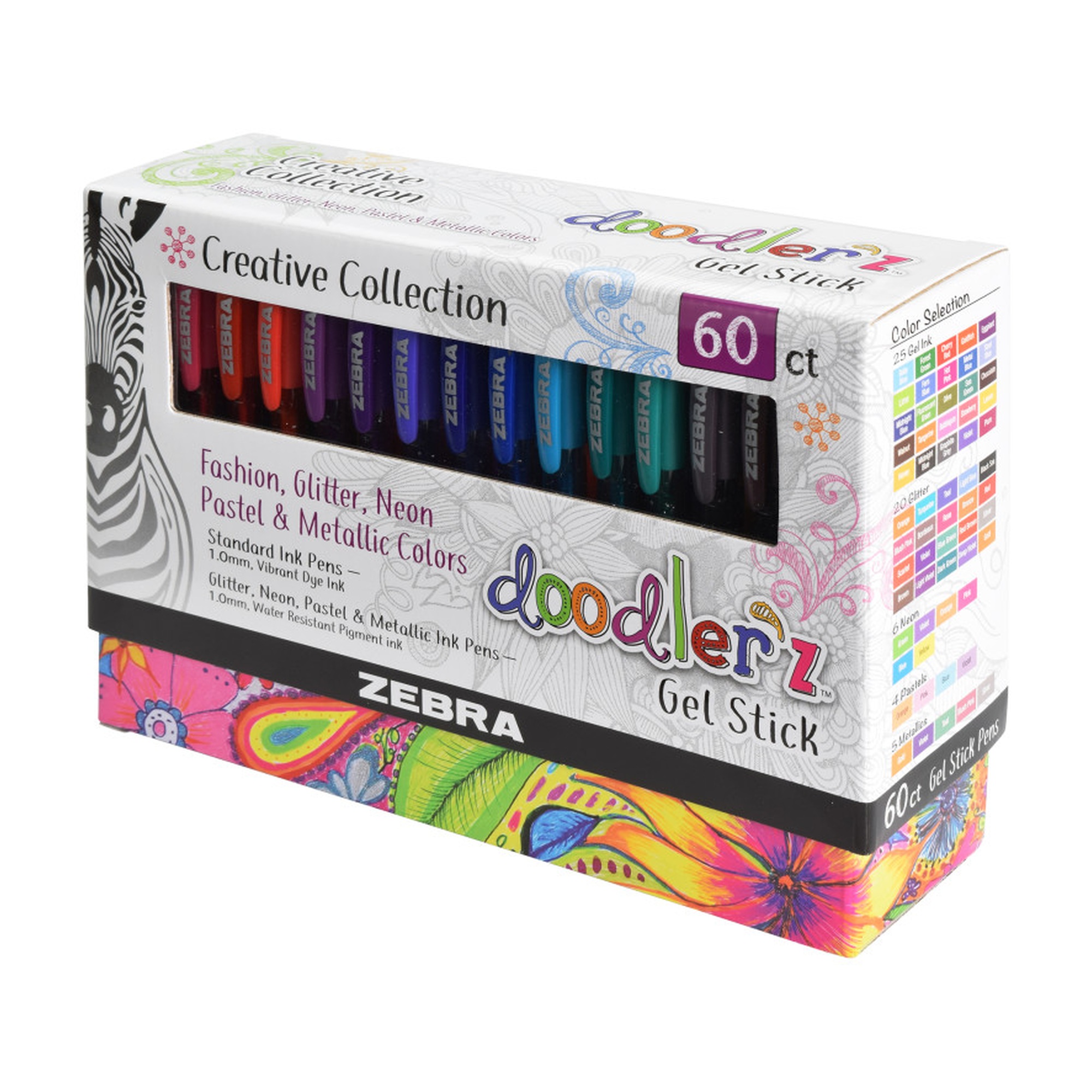 Glitter Gel Stick Pens, Assorted, 1.0 mm, 60-Pack
