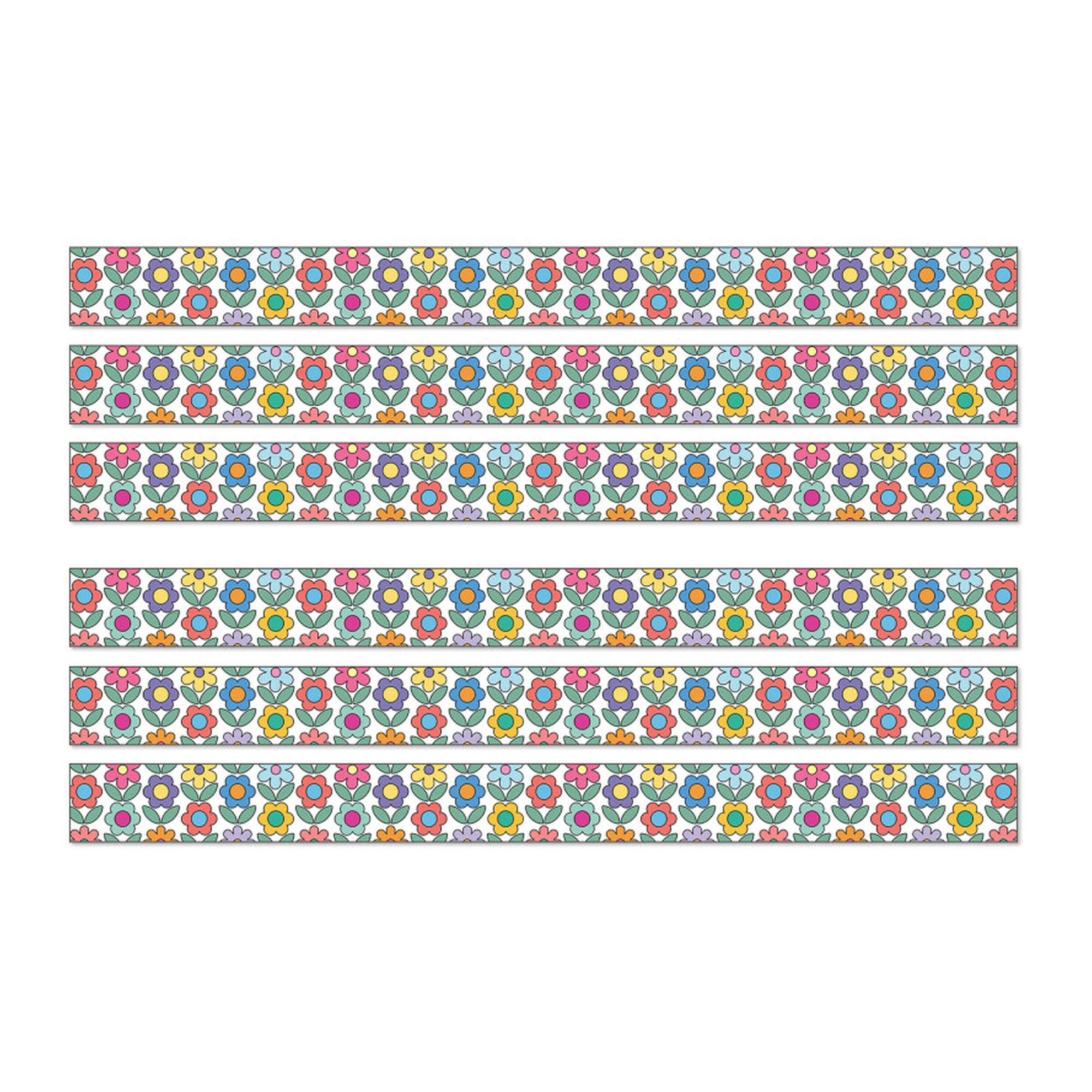 Retro Flower Straight Bulletin Board Borders, 216 Feet, 72 Strips