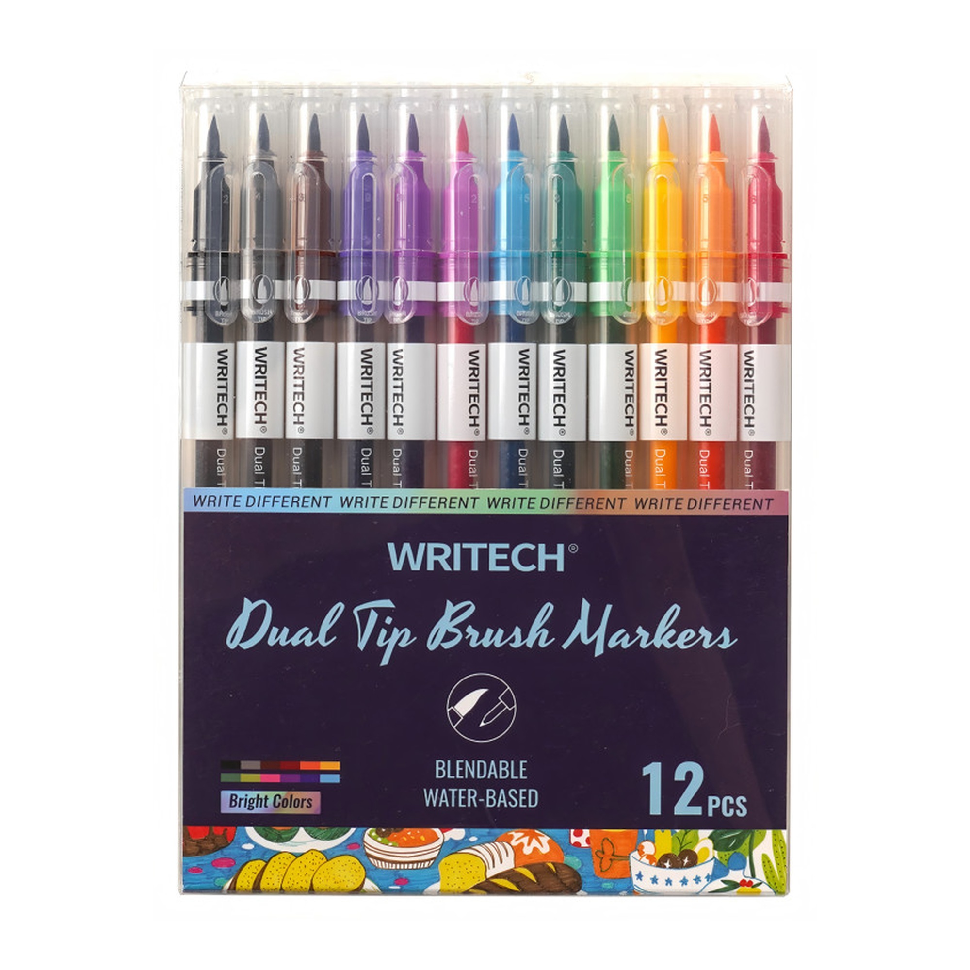 Dual-Tip Brush Pens, Assorted Colors, 12-Pack