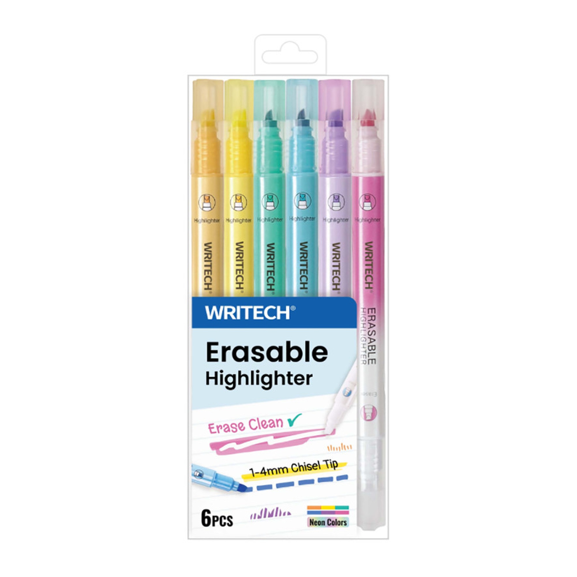 Dual-Tip Erasable Neon Highlighters, 6-Pack