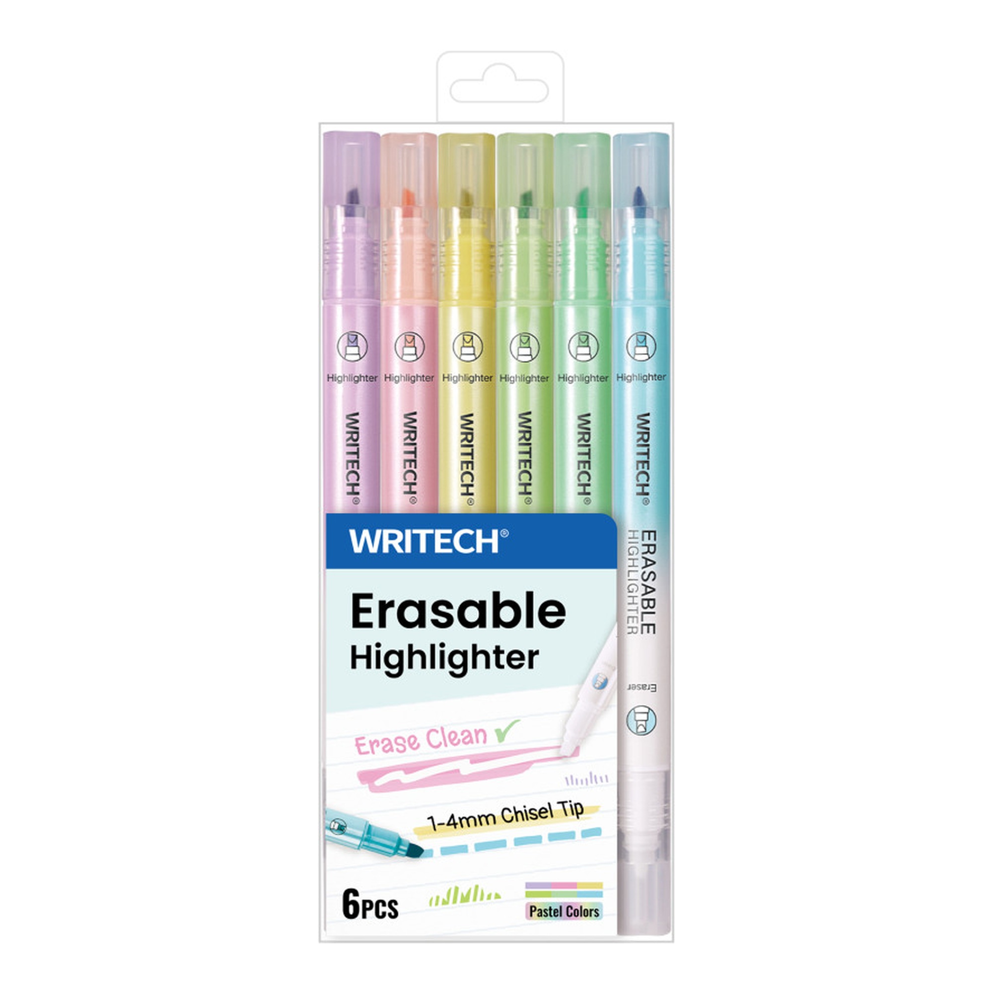Dual-Tip Erasable Pastel Highlighters, 6-Pack
