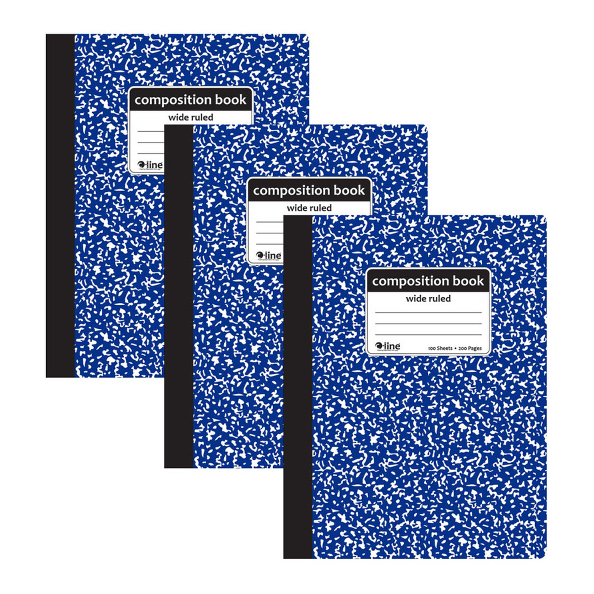Blue Wide-Ruled Marble Composition Books, 100 Sheets, 3-Pack