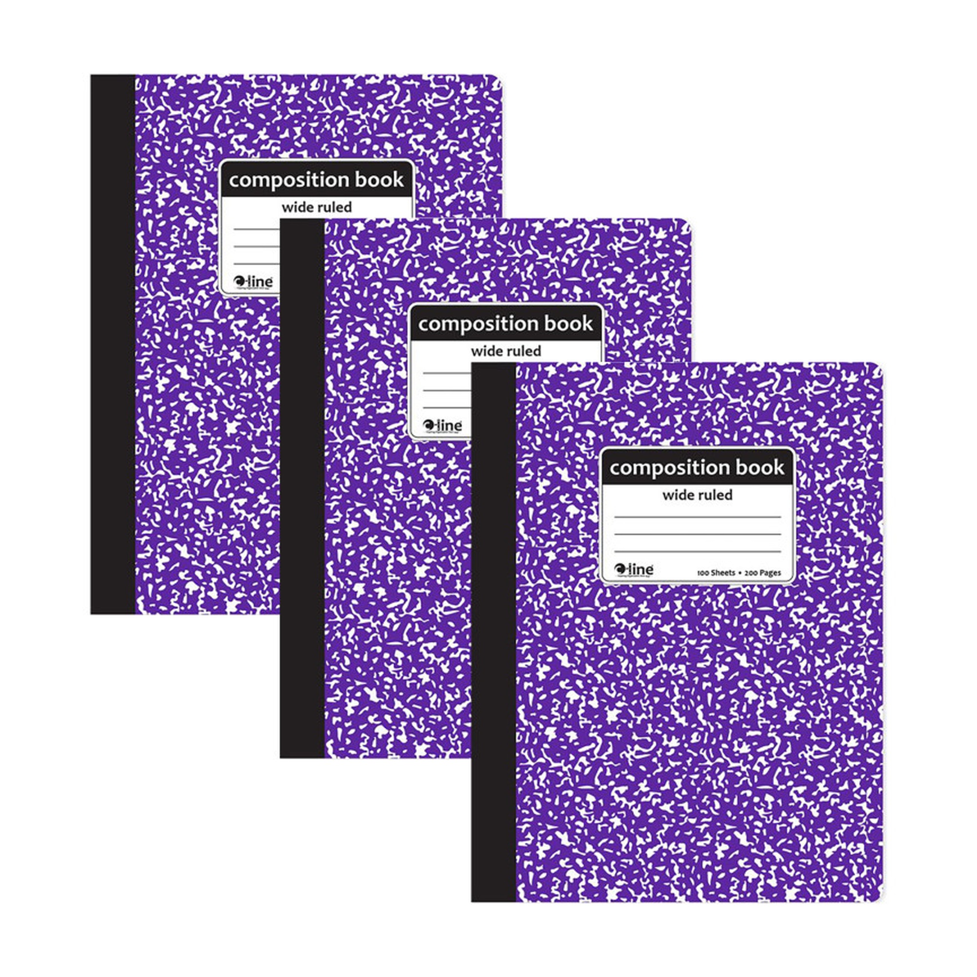 Purple Wide-Ruled Marble Composition Books, 100 Sheets, 3-Pack