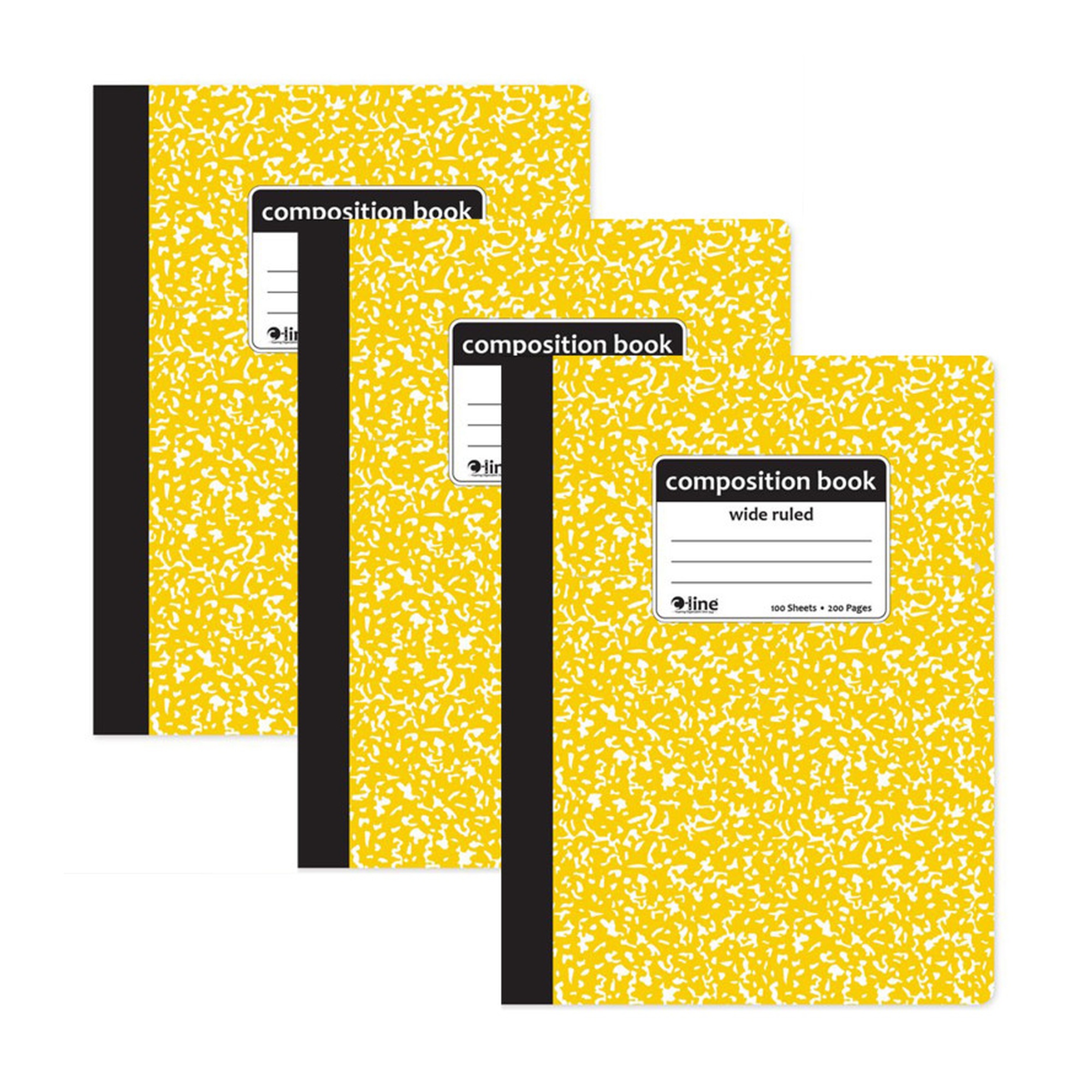 Yellow Wide-Ruled Marble Composition Books, 100 Sheets, 3-Pack