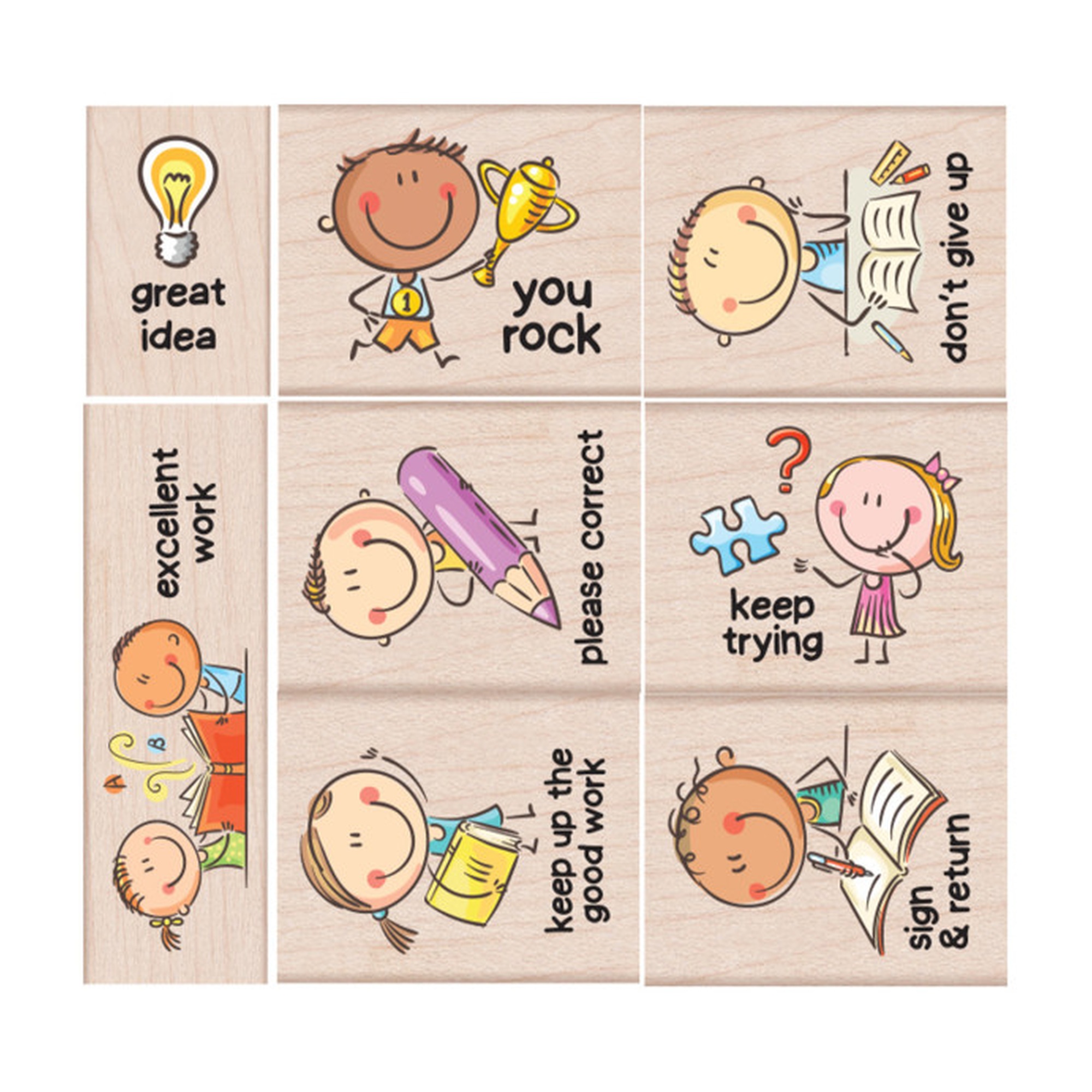 8-Piece Woodblock Teacher Stamp Set