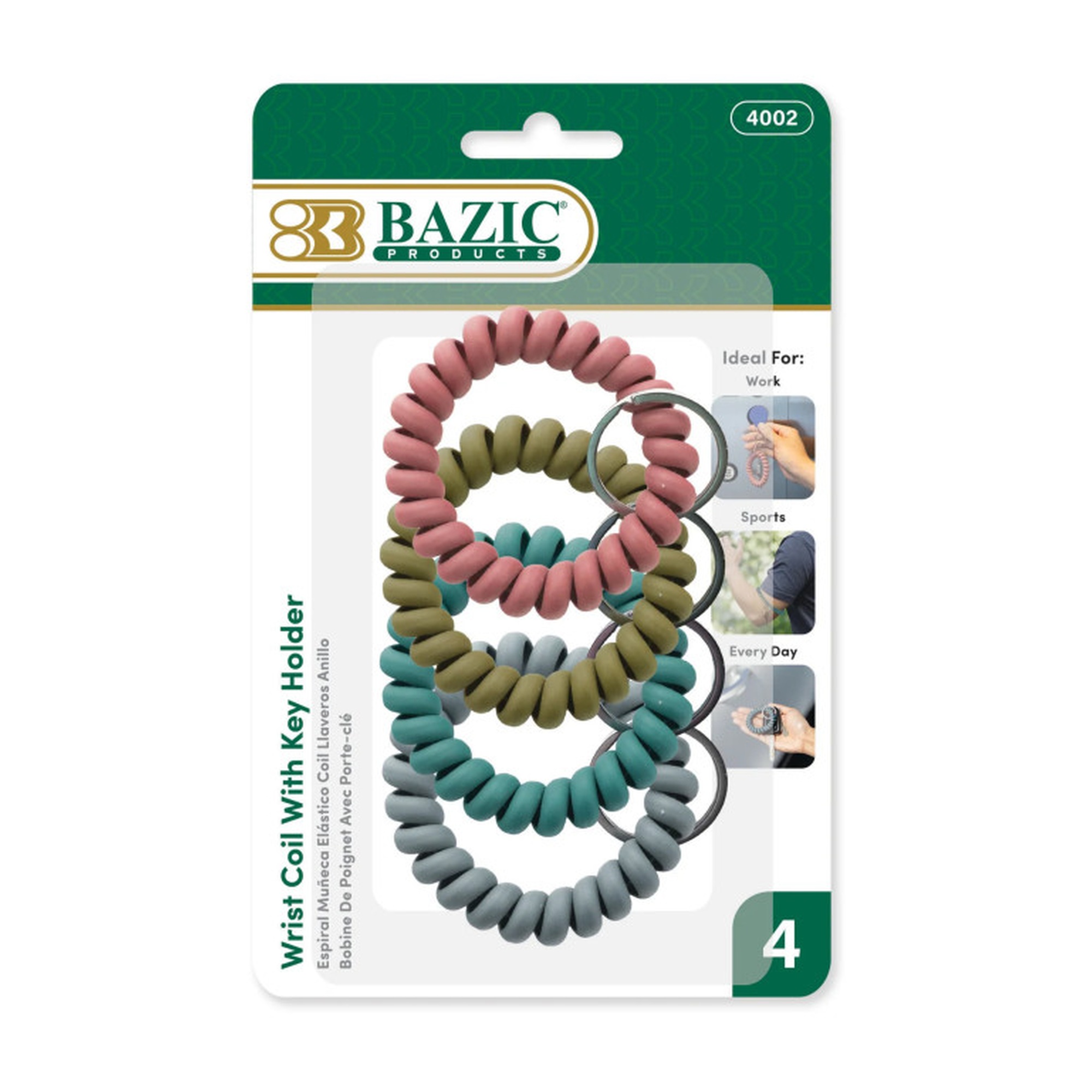 Assorted Wrist Coils with Key Holders, 4-Pack