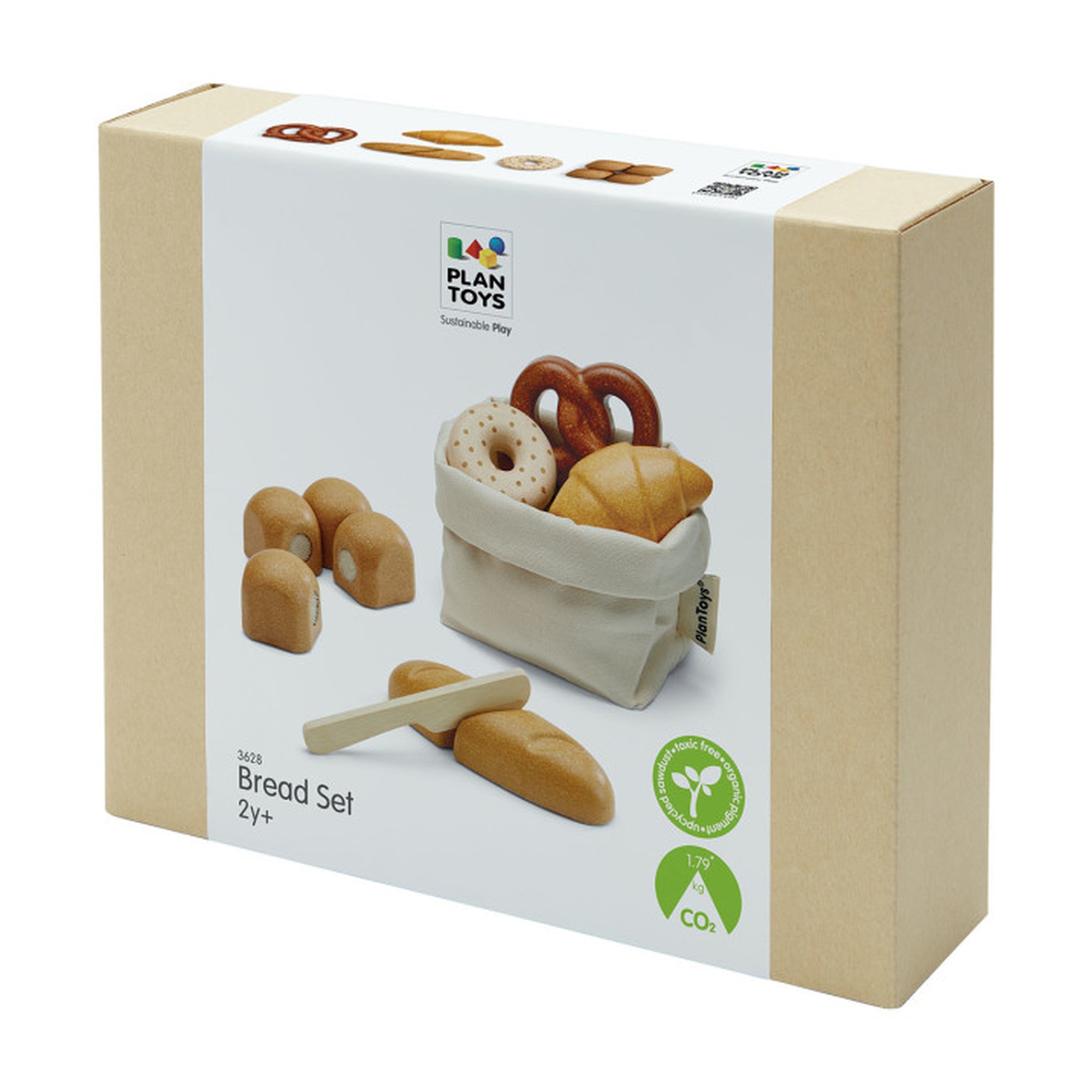 Wooden Bread Basket Pretend Food Set