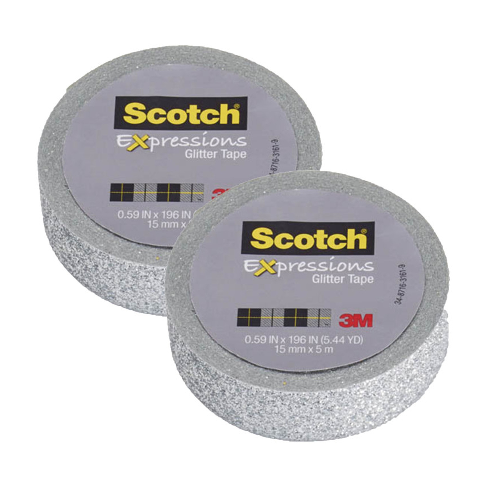 Silver Glitter Tape, 0.59 in. x 196 in., 2-Pack