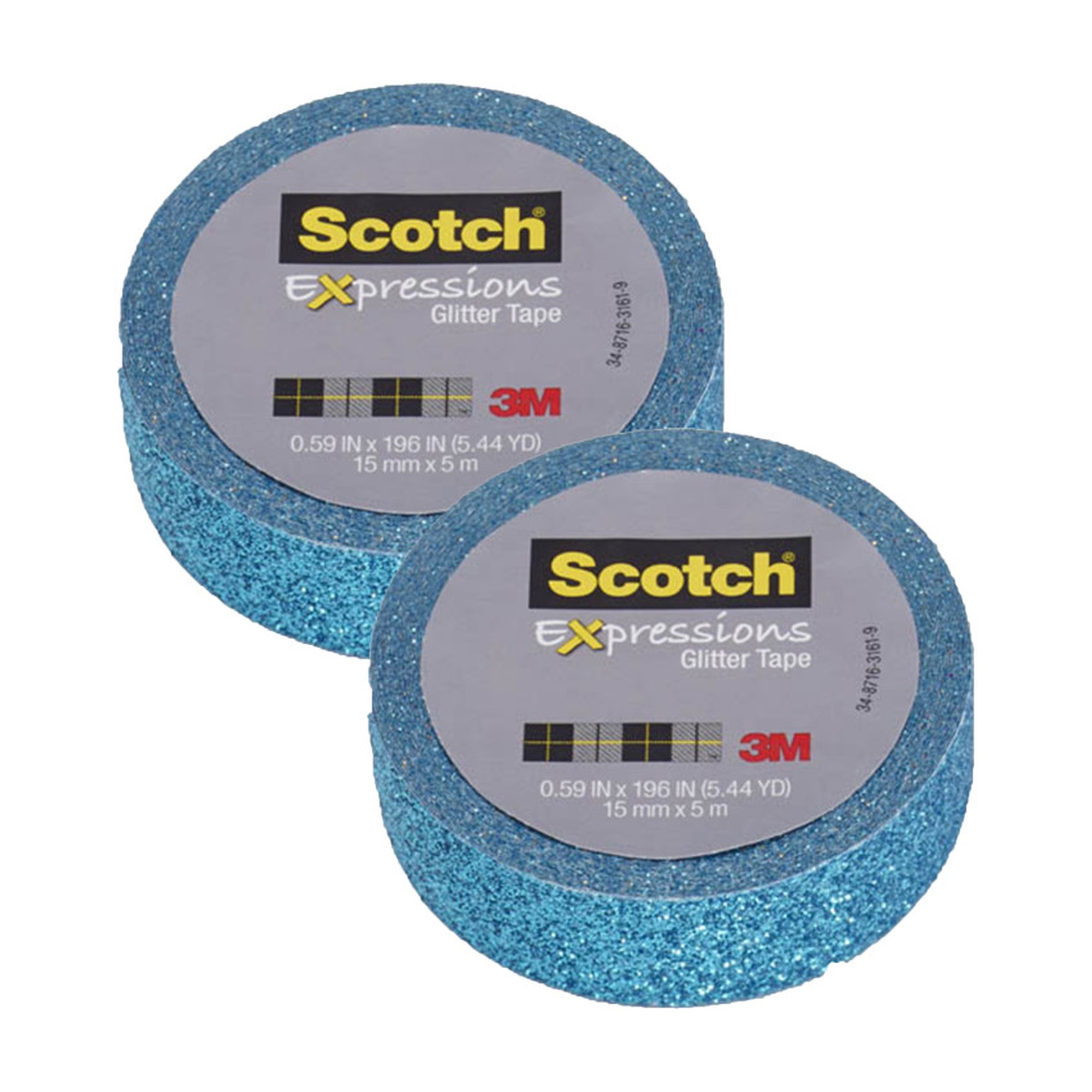 Teal Blue Glitter Tape, 0.59 in. x 196 in., 2-Pack